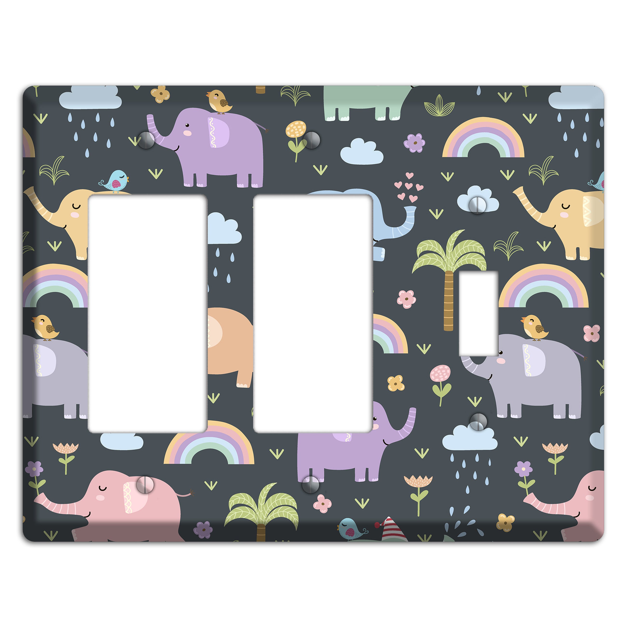 Elephant Parade (Charcoal) 2 Rocker / Toggle Wallplate