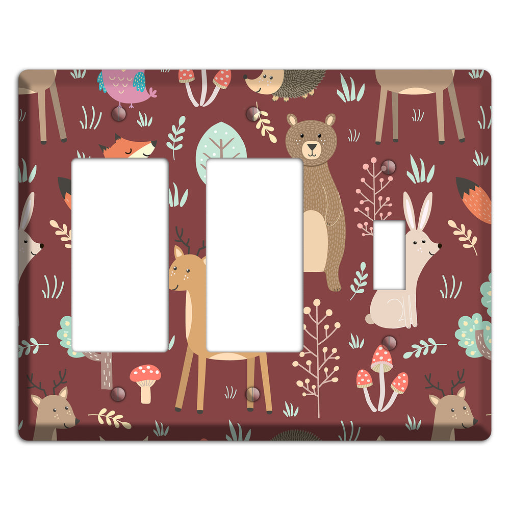 Woodland Friends (Maroon) 2 Rocker / Toggle Wallplate