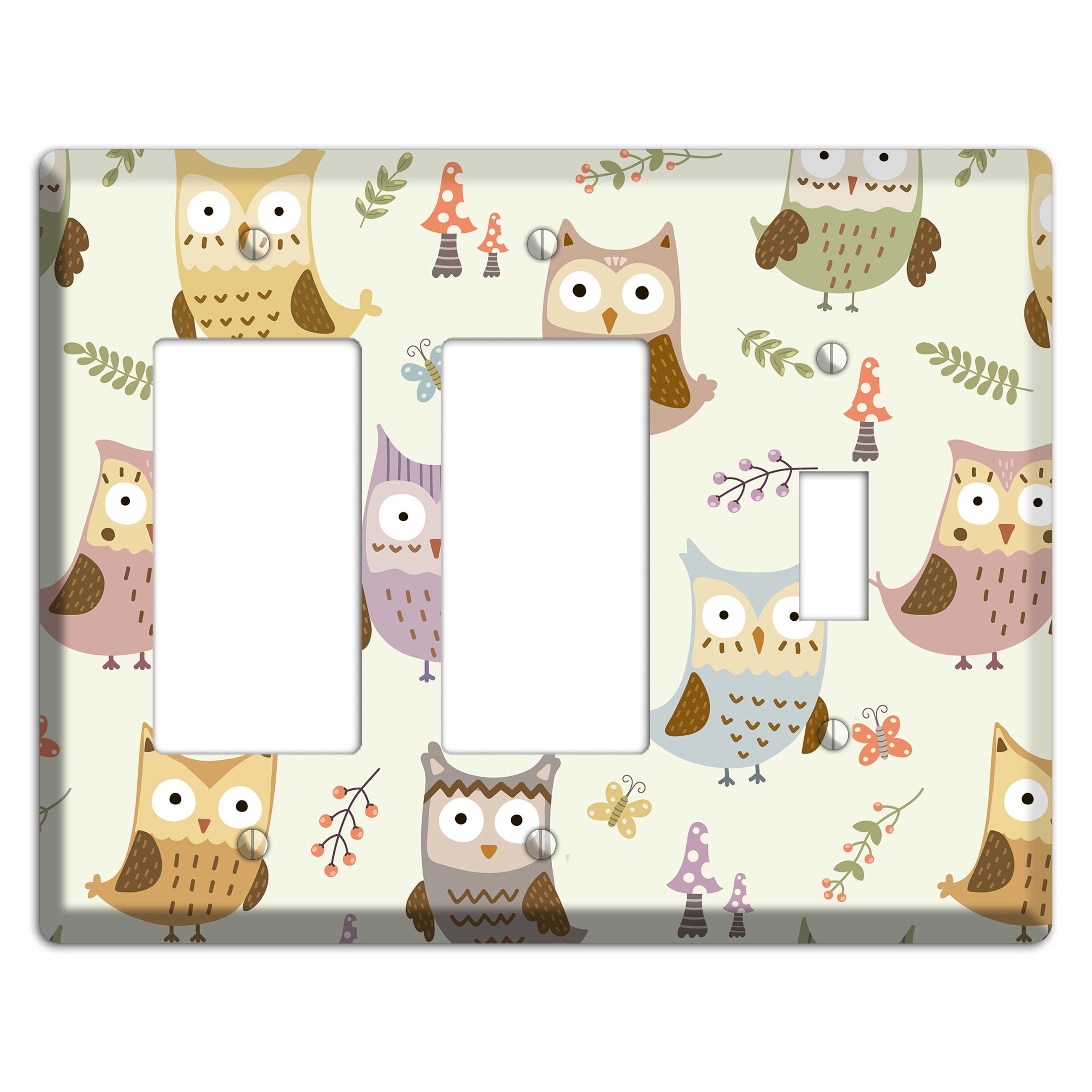 Sleepy Owls (Cream) 2 Rocker / Toggle Wallplate
