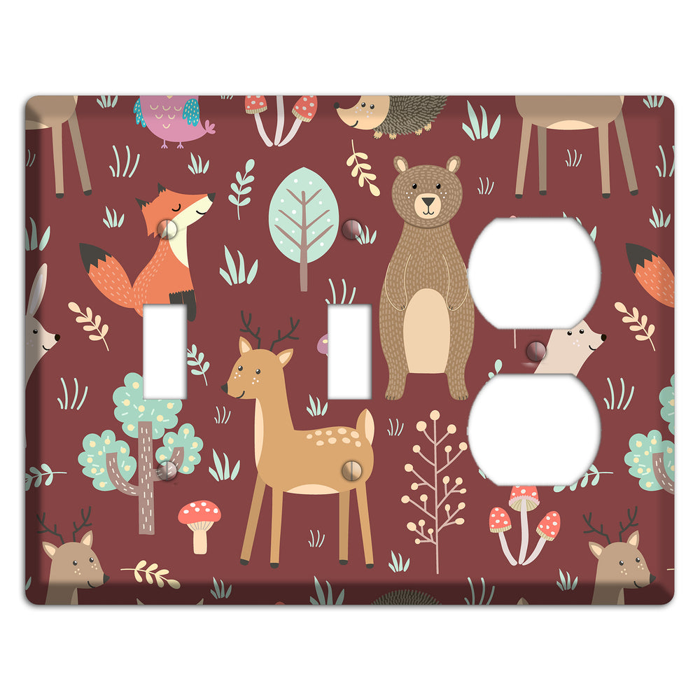 Woodland Friends (Maroon) 2 Toggle / Duplex Wallplate
