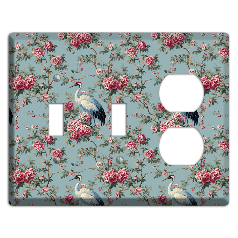 Dusty Teal Peony Crane 2 Toggle / Duplex Wallplate