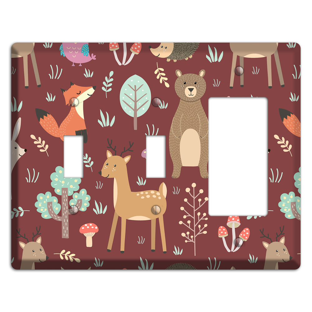 Woodland Friends (Maroon) 2 Toggle / Rocker Wallplate