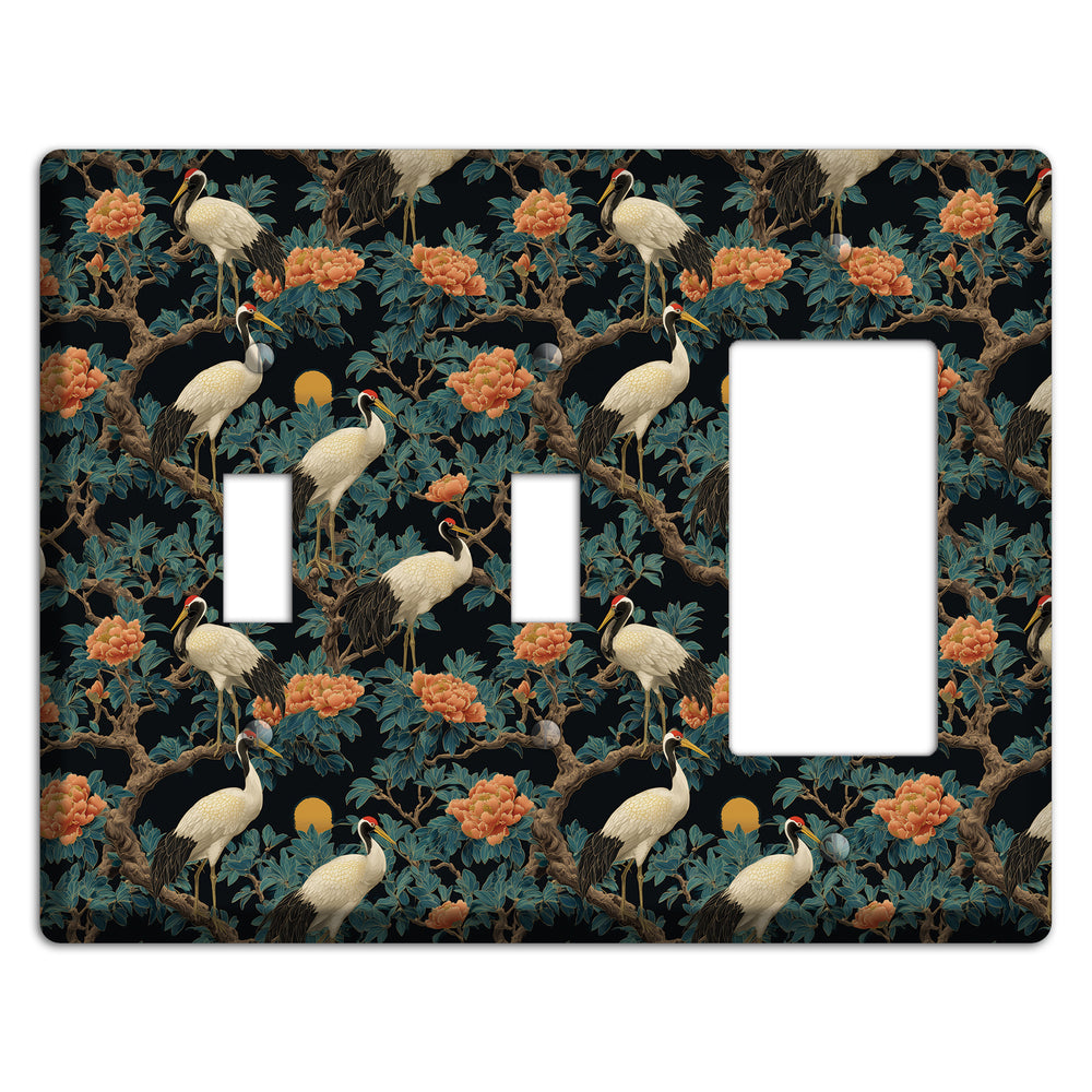 Teal Moonrise Cranes 2 Toggle / Rocker Wallplate