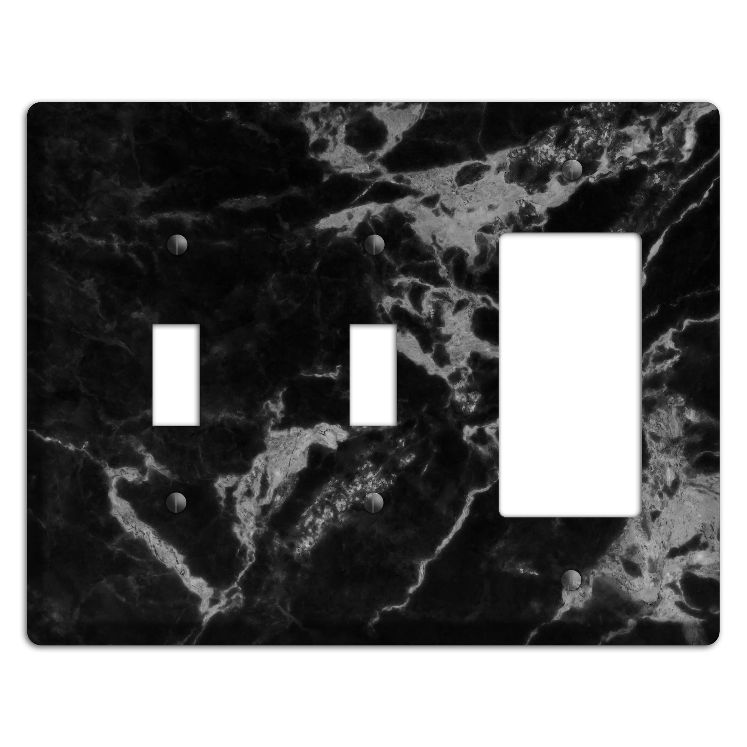 Black and Silver Marble 2 Toggle / Rocker Wallplate