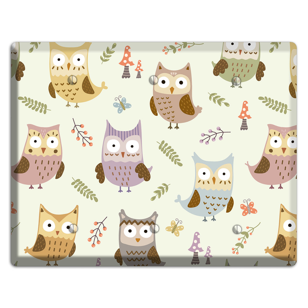 Sleepy Owls (Cream) 3 Blank Wallplate