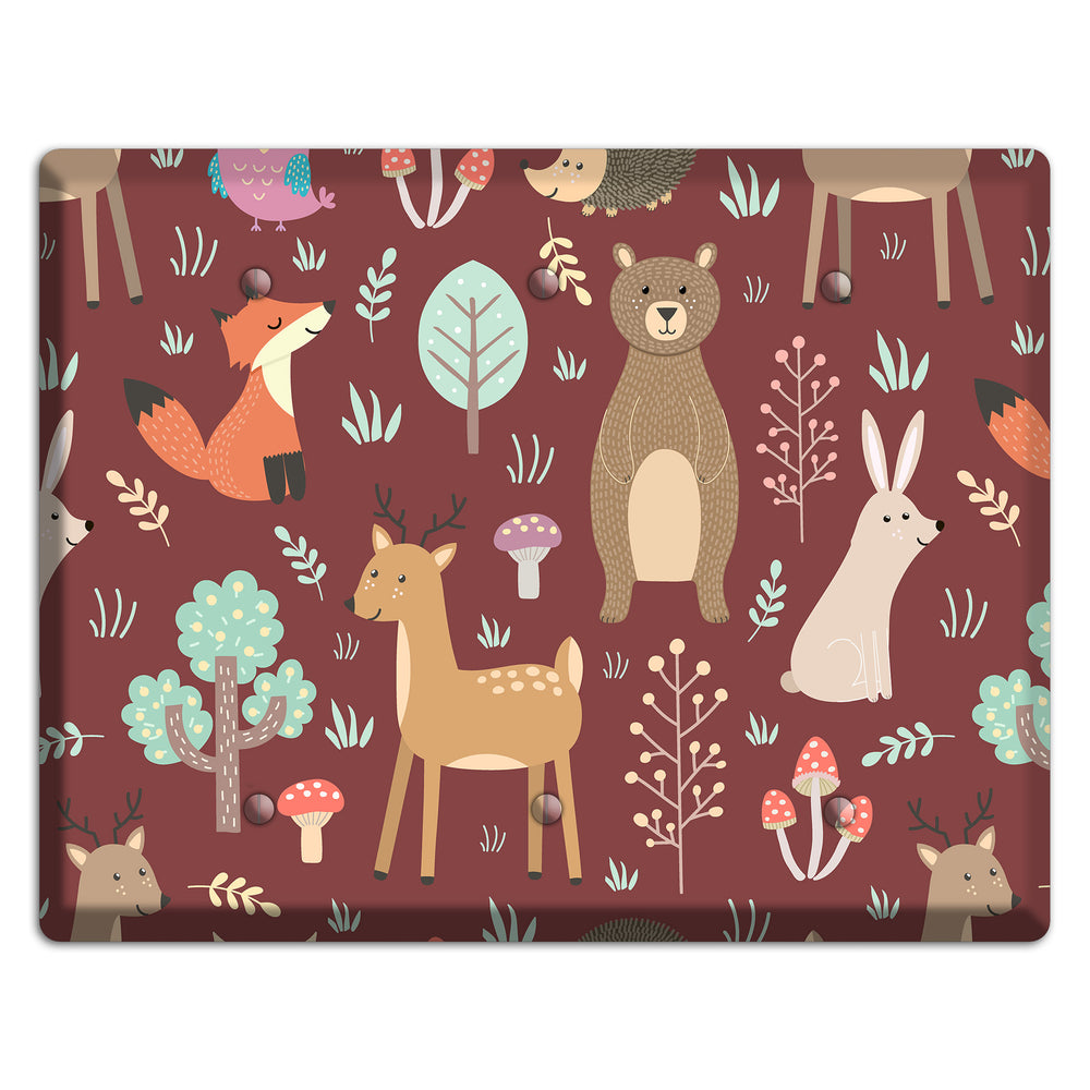 Woodland Friends (Maroon) 3 Blank Wallplate