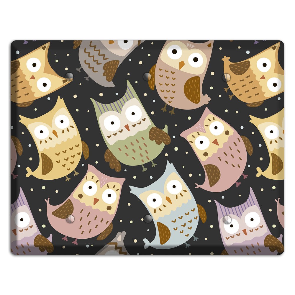 Sleepy Owls (Charcoal) 3 Blank Wallplate