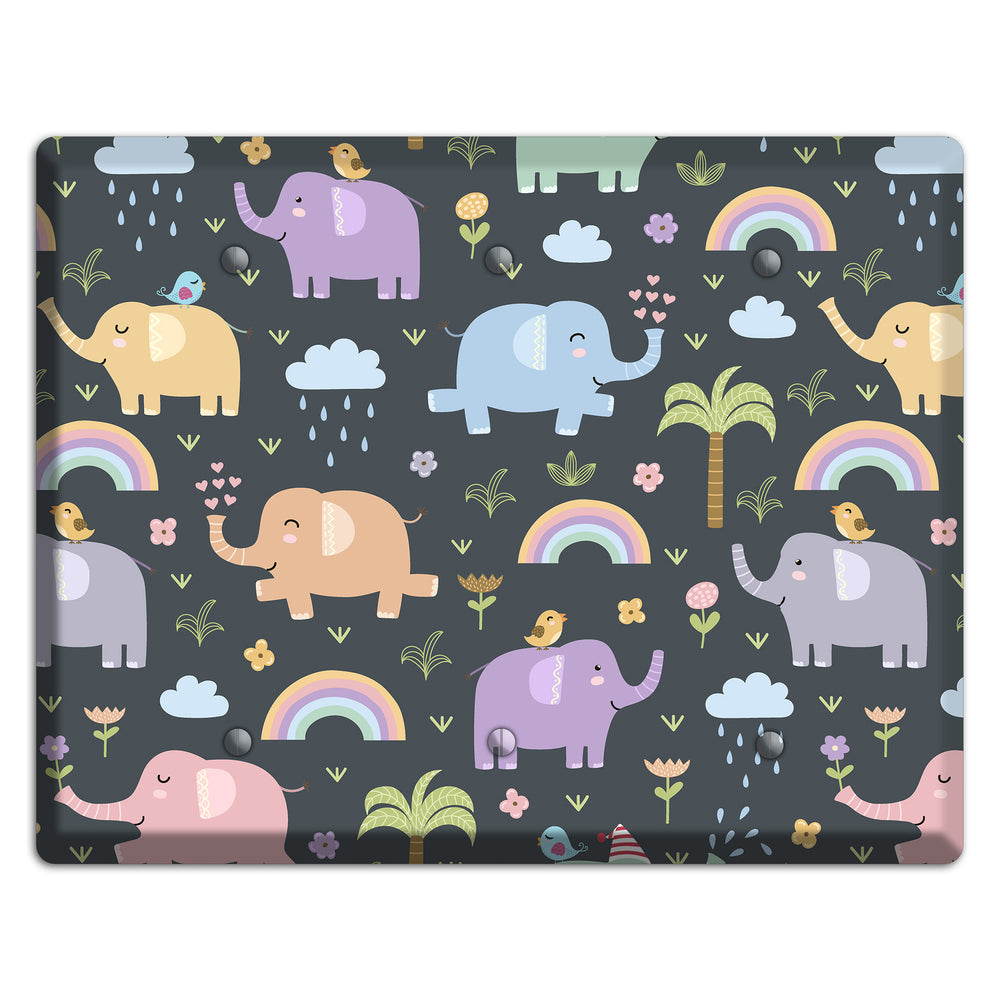 Elephant Parade (Charcoal) 3 Blank Wallplate