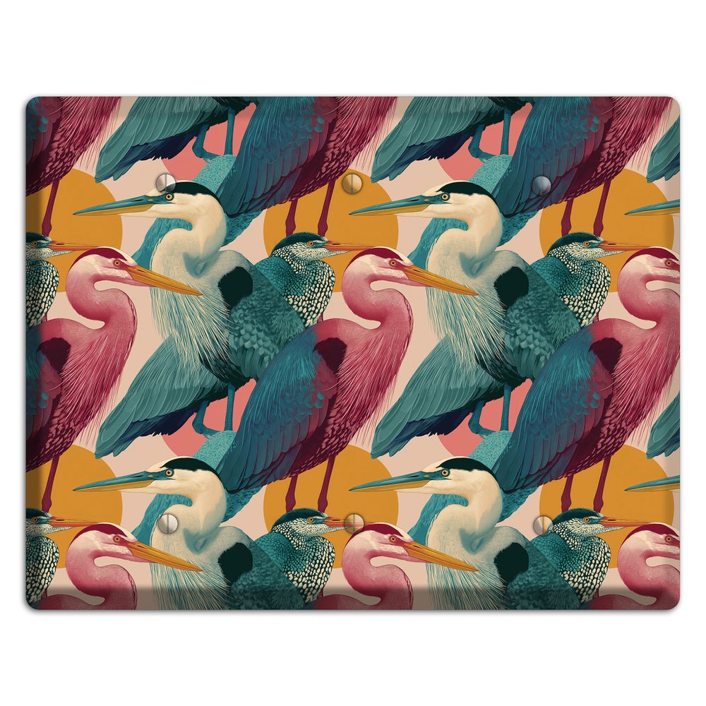 Teal Heron Mosaic 3 Blank Wallplate