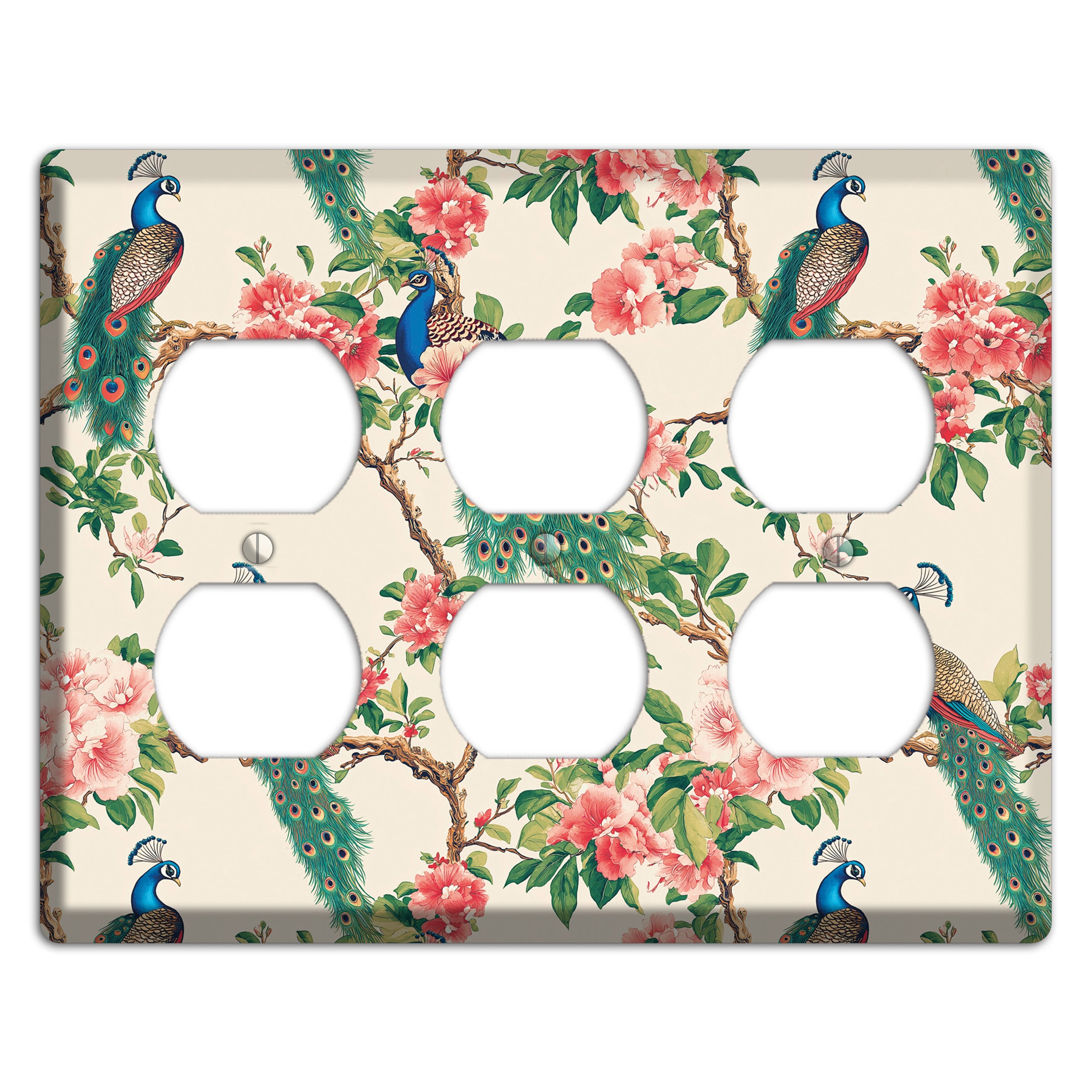 Peacock & Peony Court 3 Duplex Wallplate