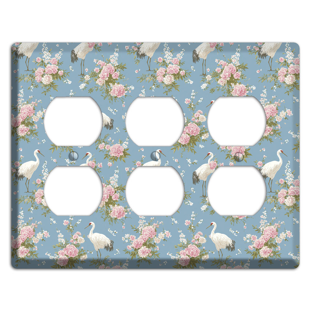 Dusty Blue Peony Flight 3 Duplex Wallplate