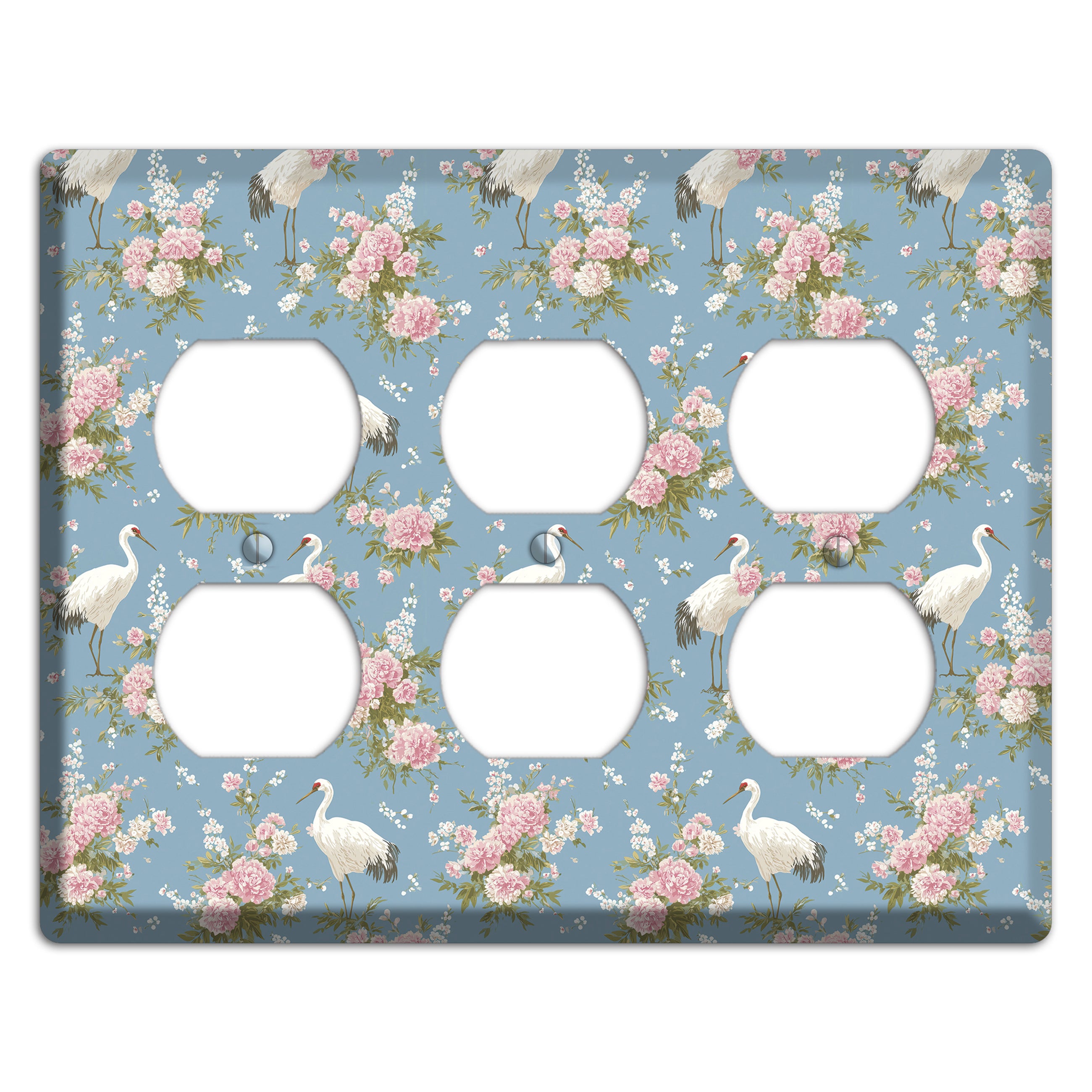 Dusty Blue Peony Flight 3 Duplex Wallplate