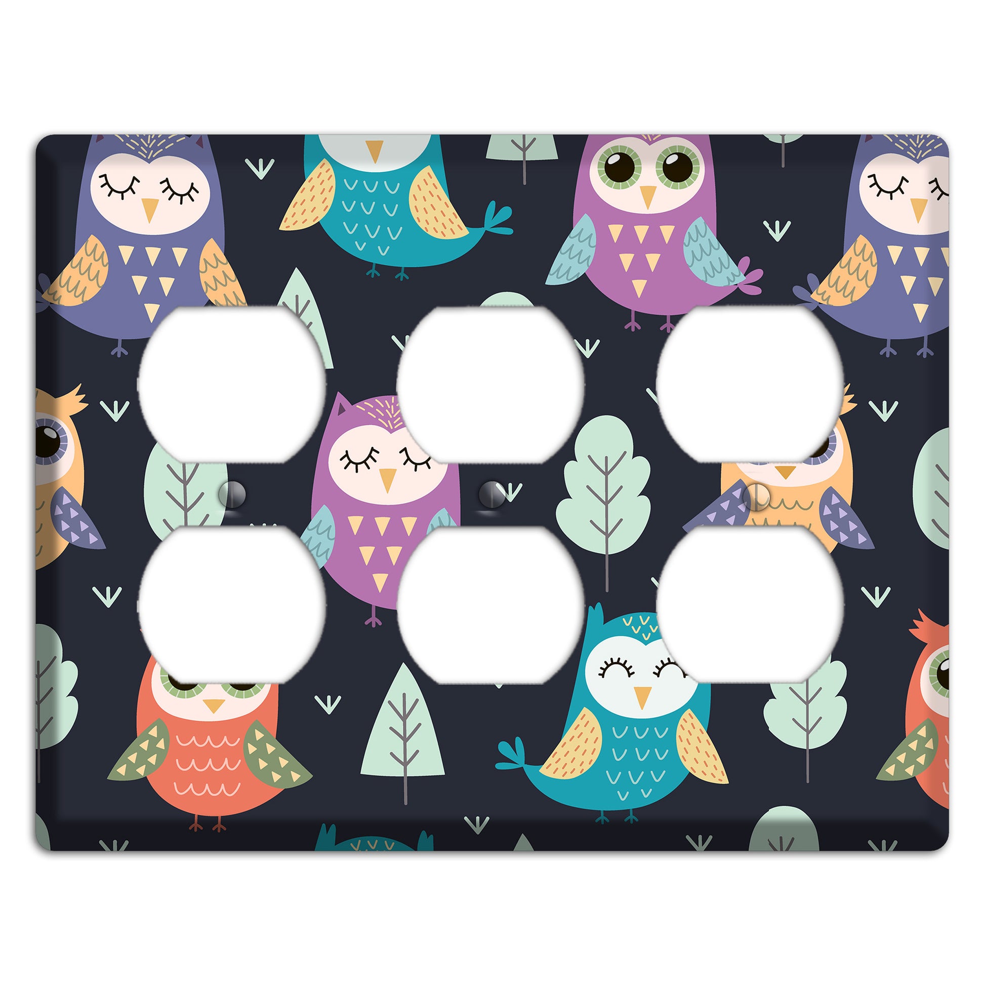 Dreamy Owls (Navy) 3 Duplex Wallplate