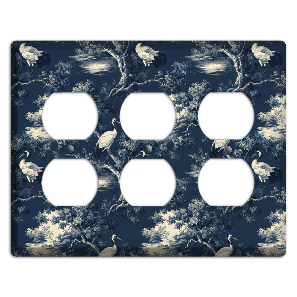 Midnight Crane Toile 3 Duplex Wallplate