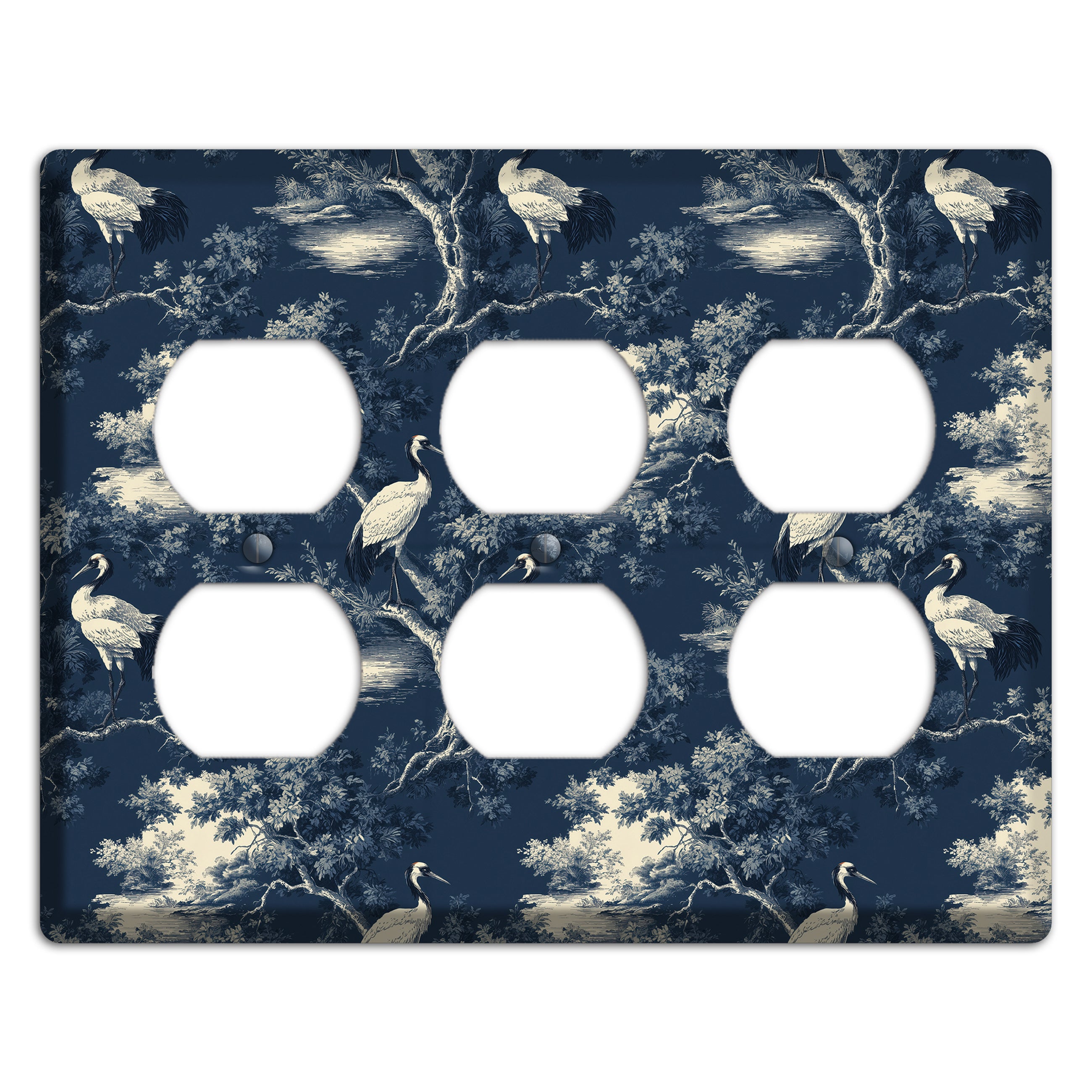 Midnight Crane Toile 3 Duplex Wallplate