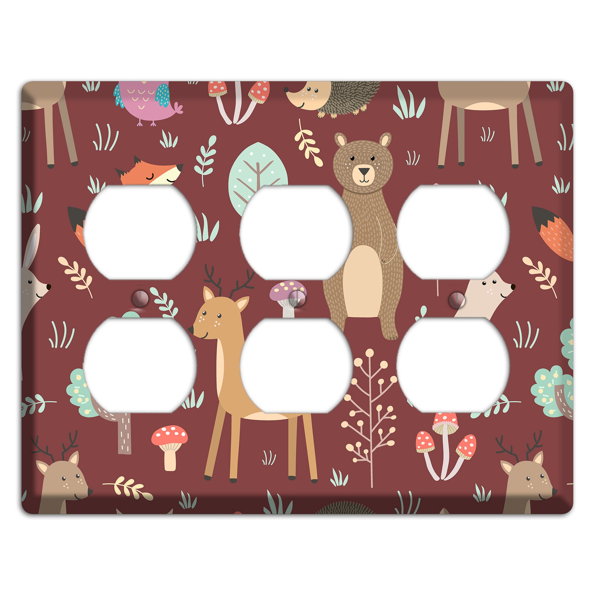 Woodland Friends (Maroon) 3 Duplex Wallplate