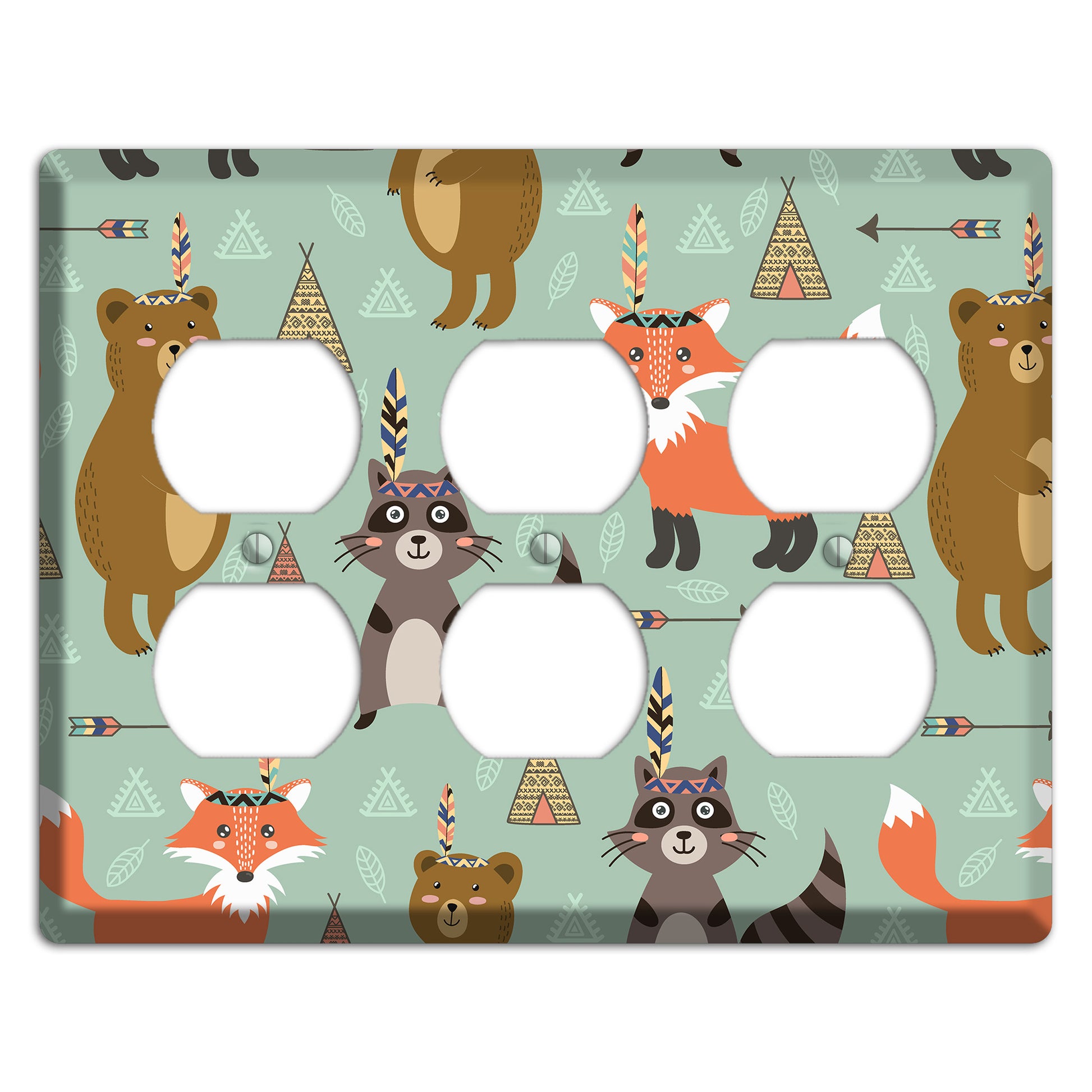 Tribal Woodland Camp 3 Duplex Wallplate