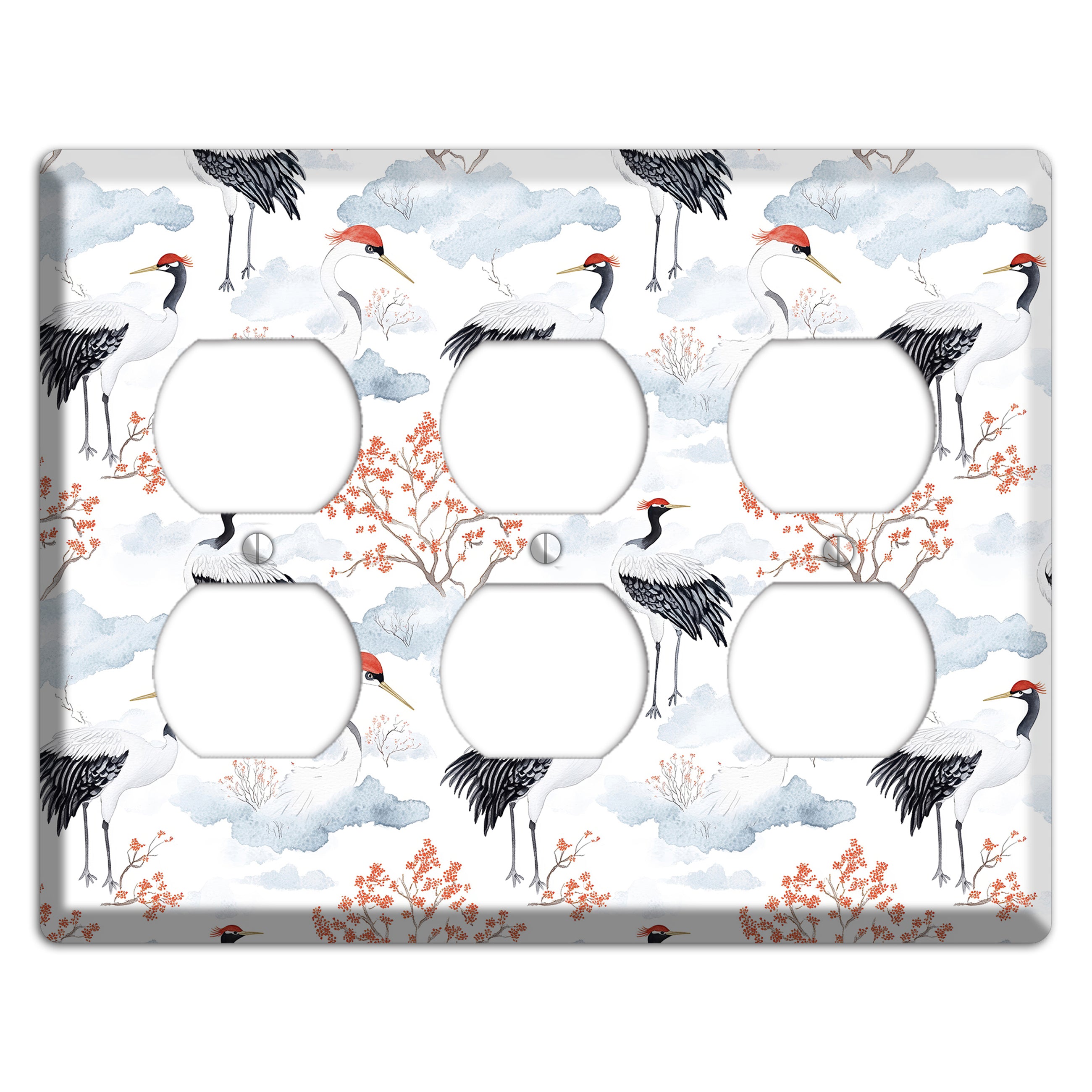 Crimson Crown Cranes 3 Duplex Wallplate