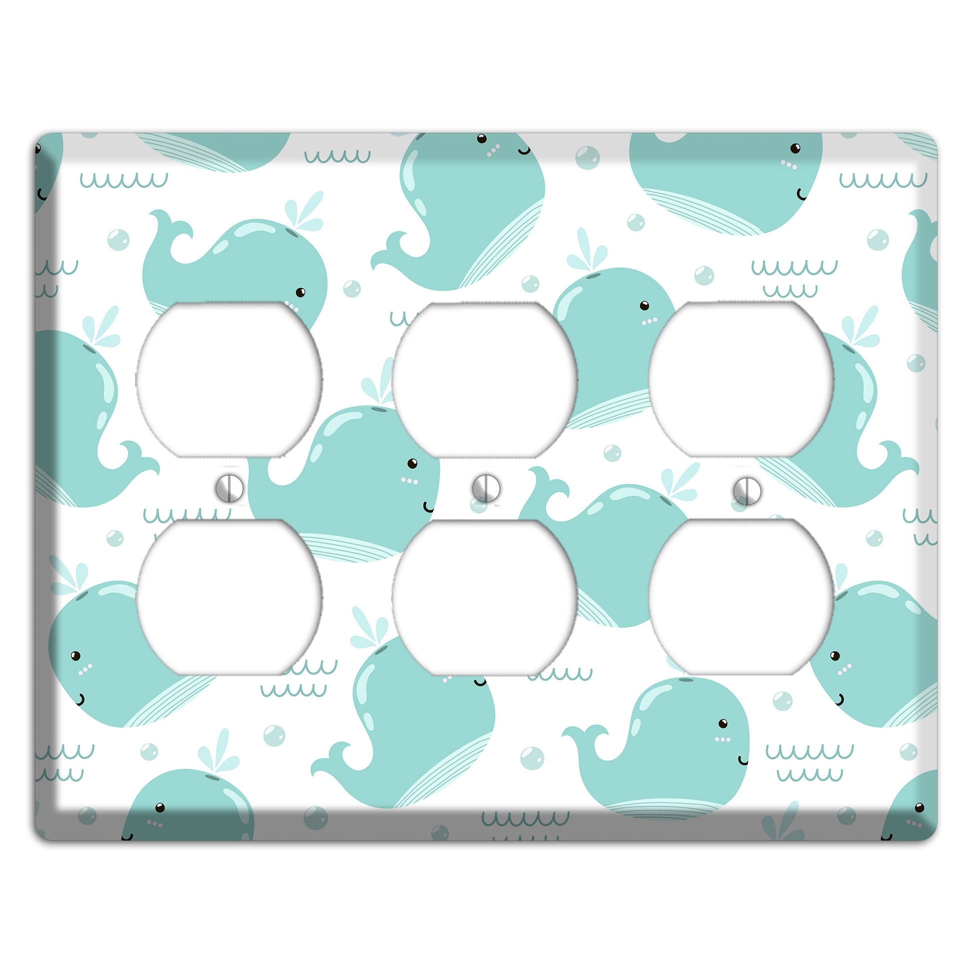 Happy Whales (White) 3 Duplex Wallplate