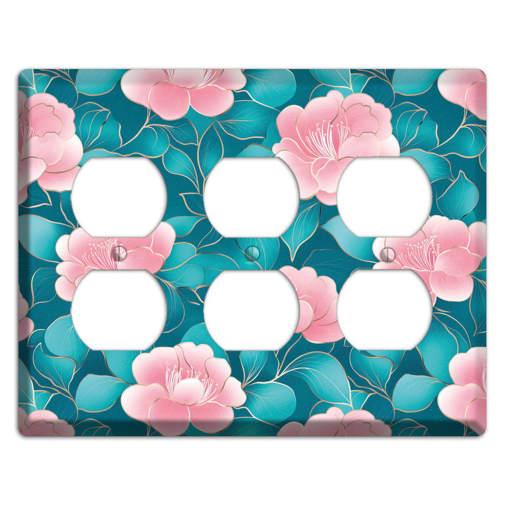 Teal Camellia Bloom 3 Duplex Wallplate