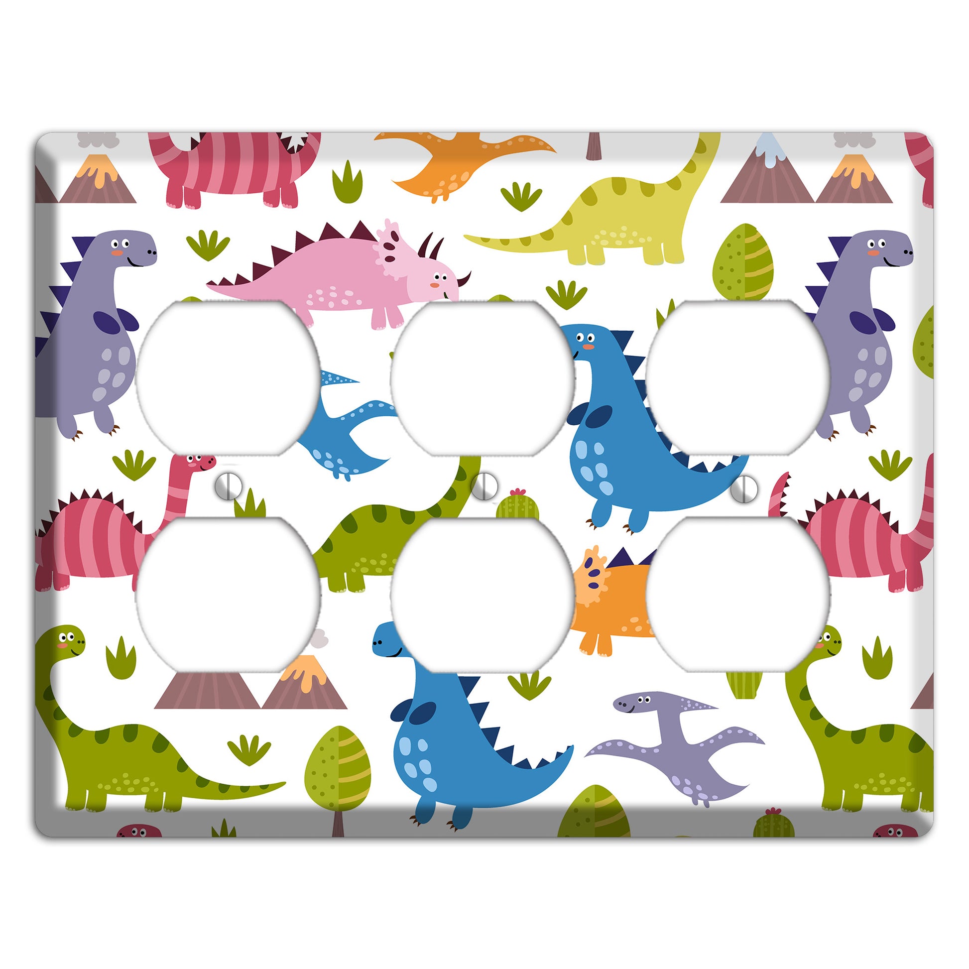 Dino Friends (Bright) 3 Duplex Wallplate