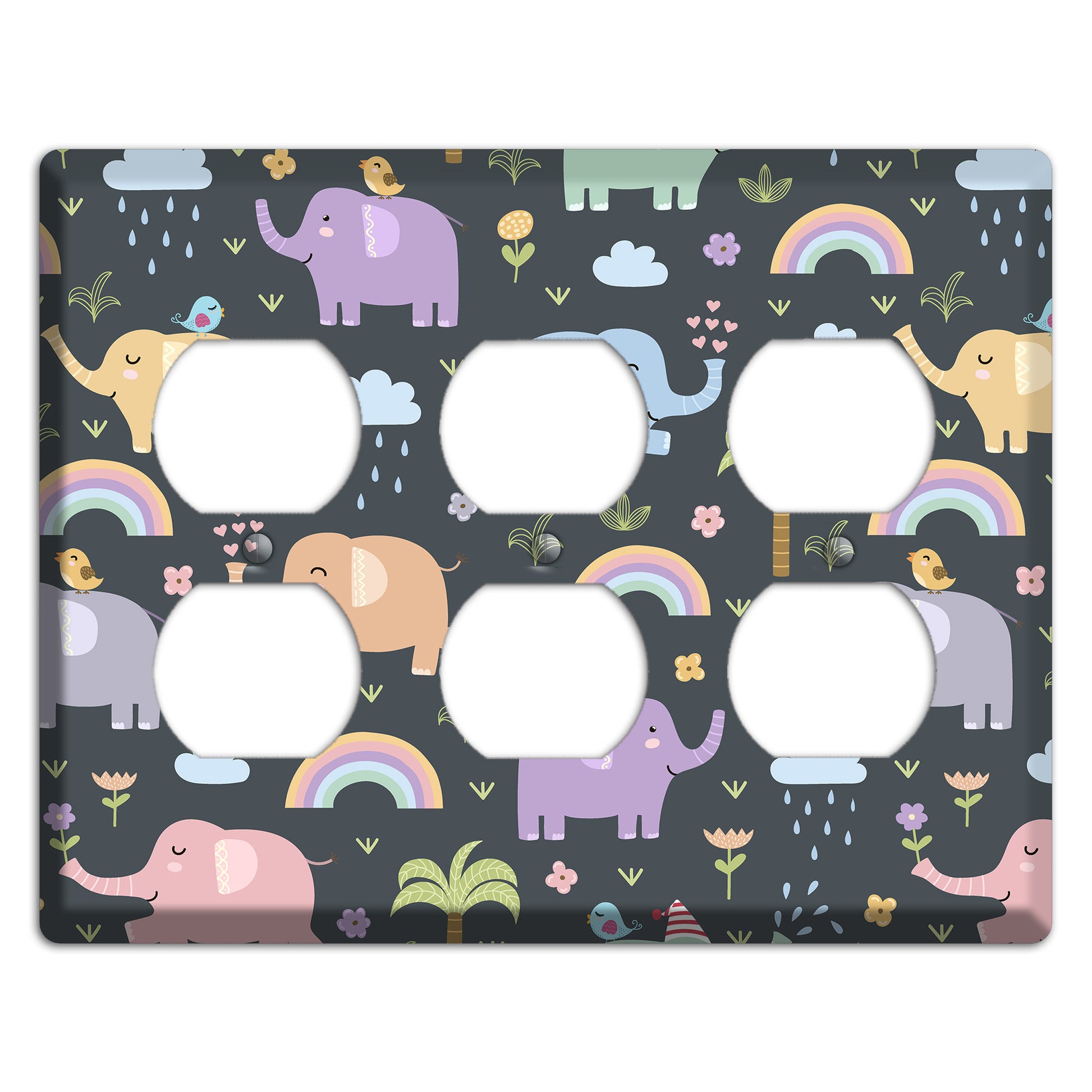 Elephant Parade (Charcoal) 3 Duplex Wallplate