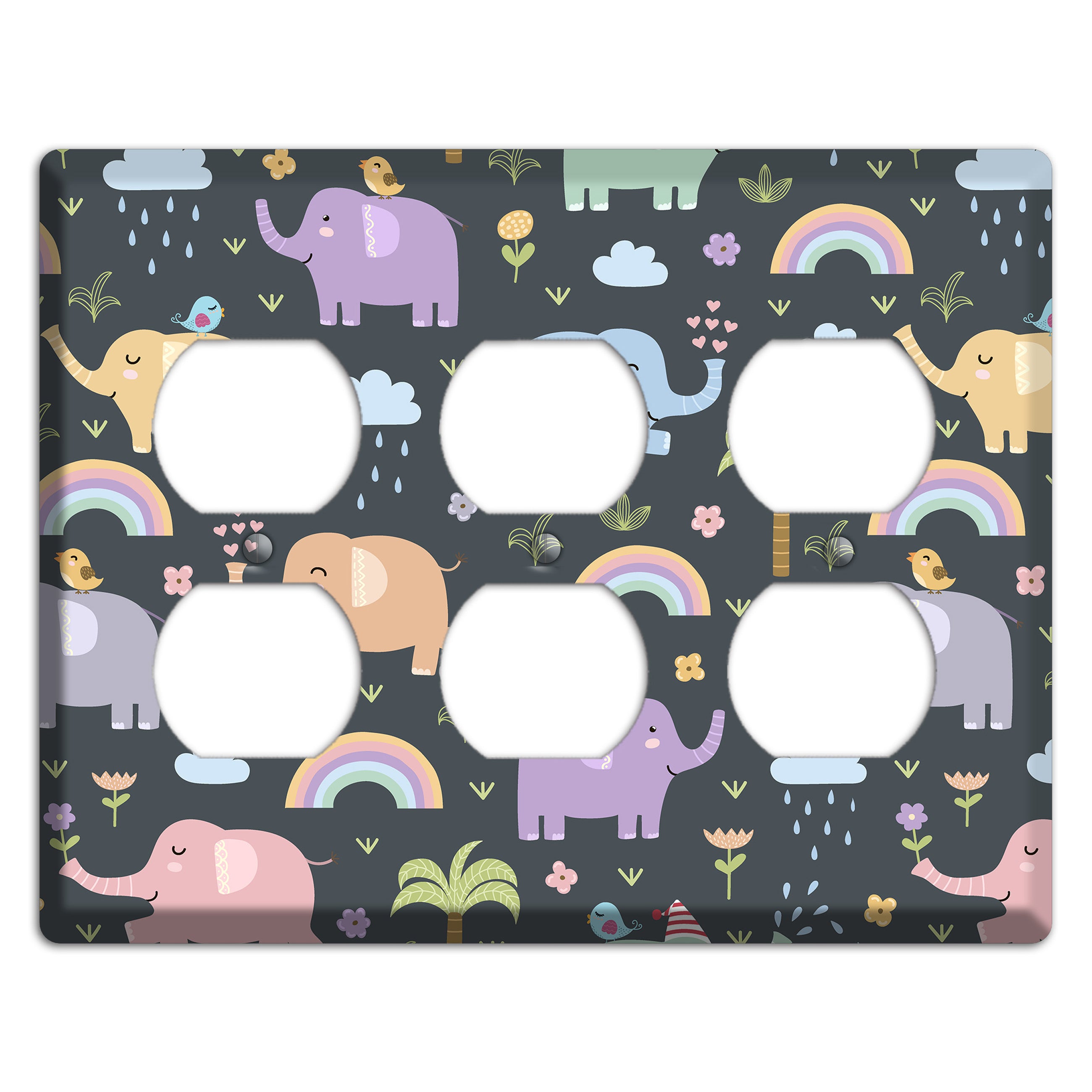 Elephant Parade (Charcoal) 3 Duplex Wallplate
