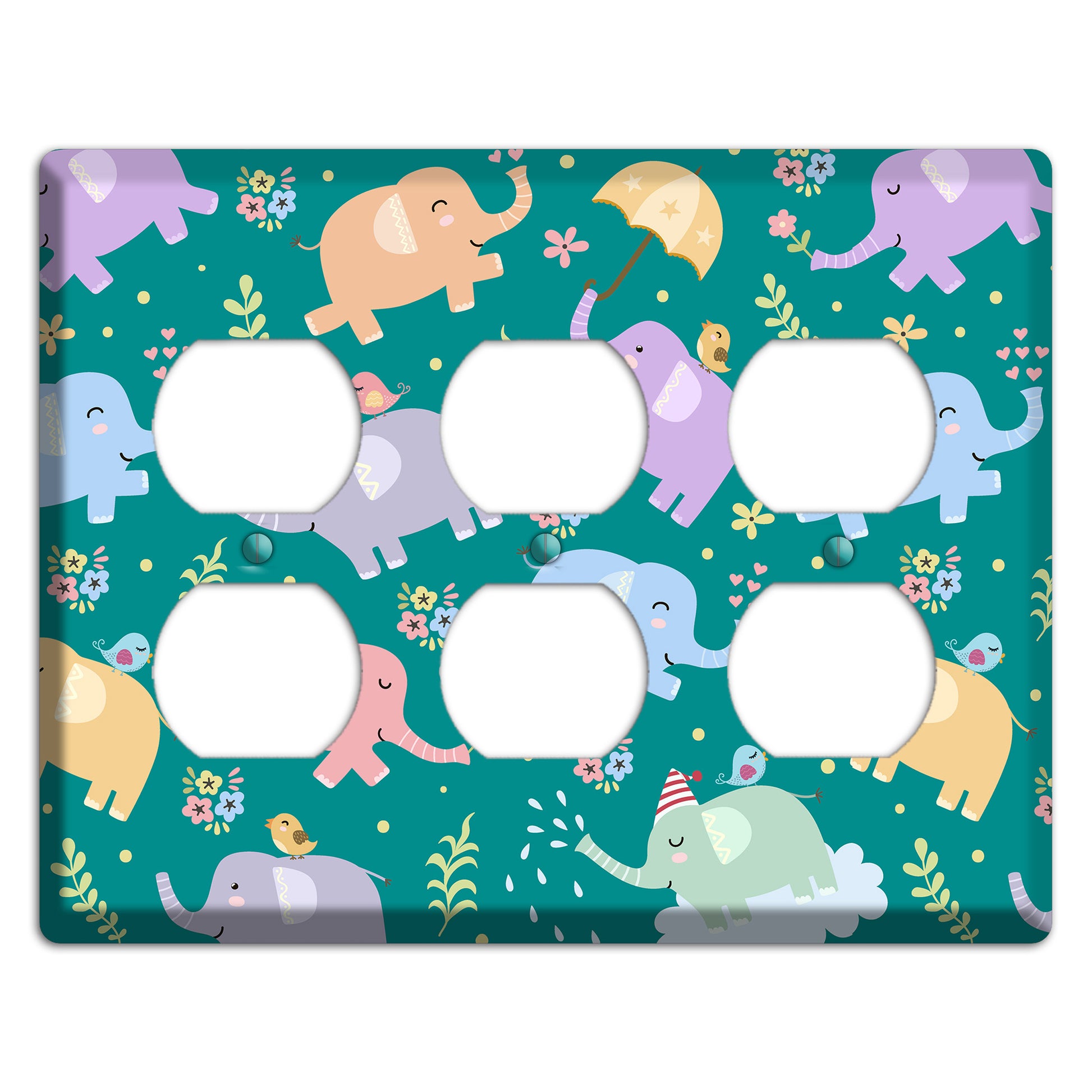 Elephant Parade (Teal) 3 Duplex Wallplate