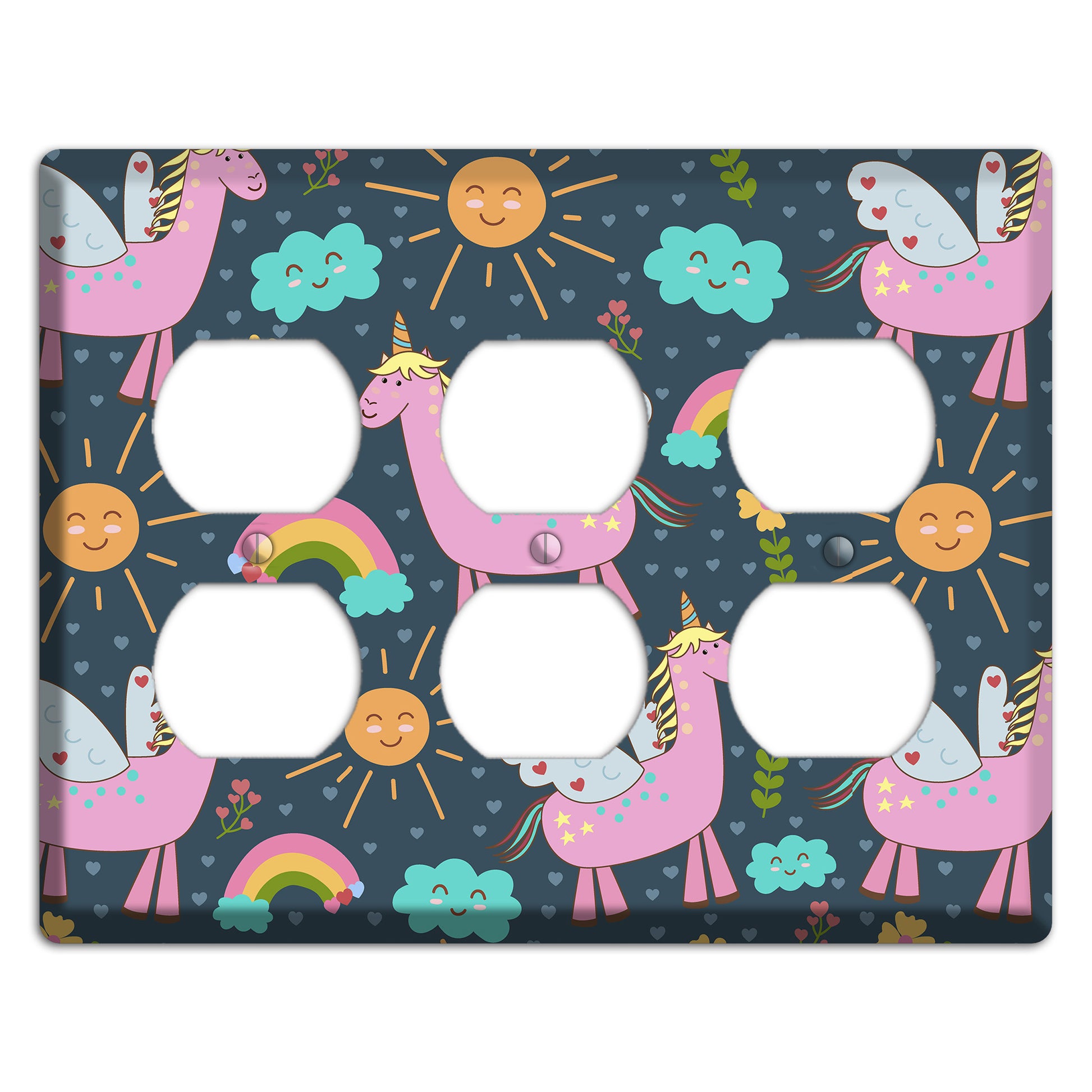 Magic Meadow (Navy) 3 Duplex Wallplate