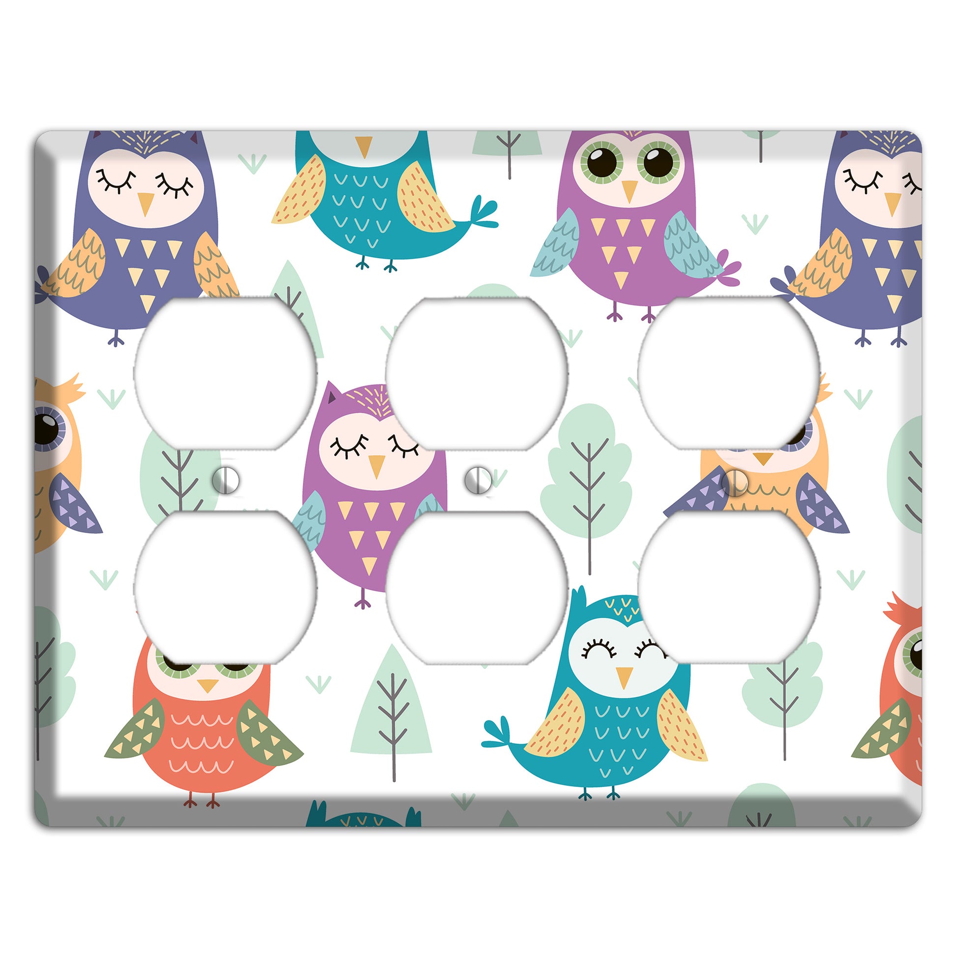 Dreamy Owls (White) 3 Duplex Wallplate