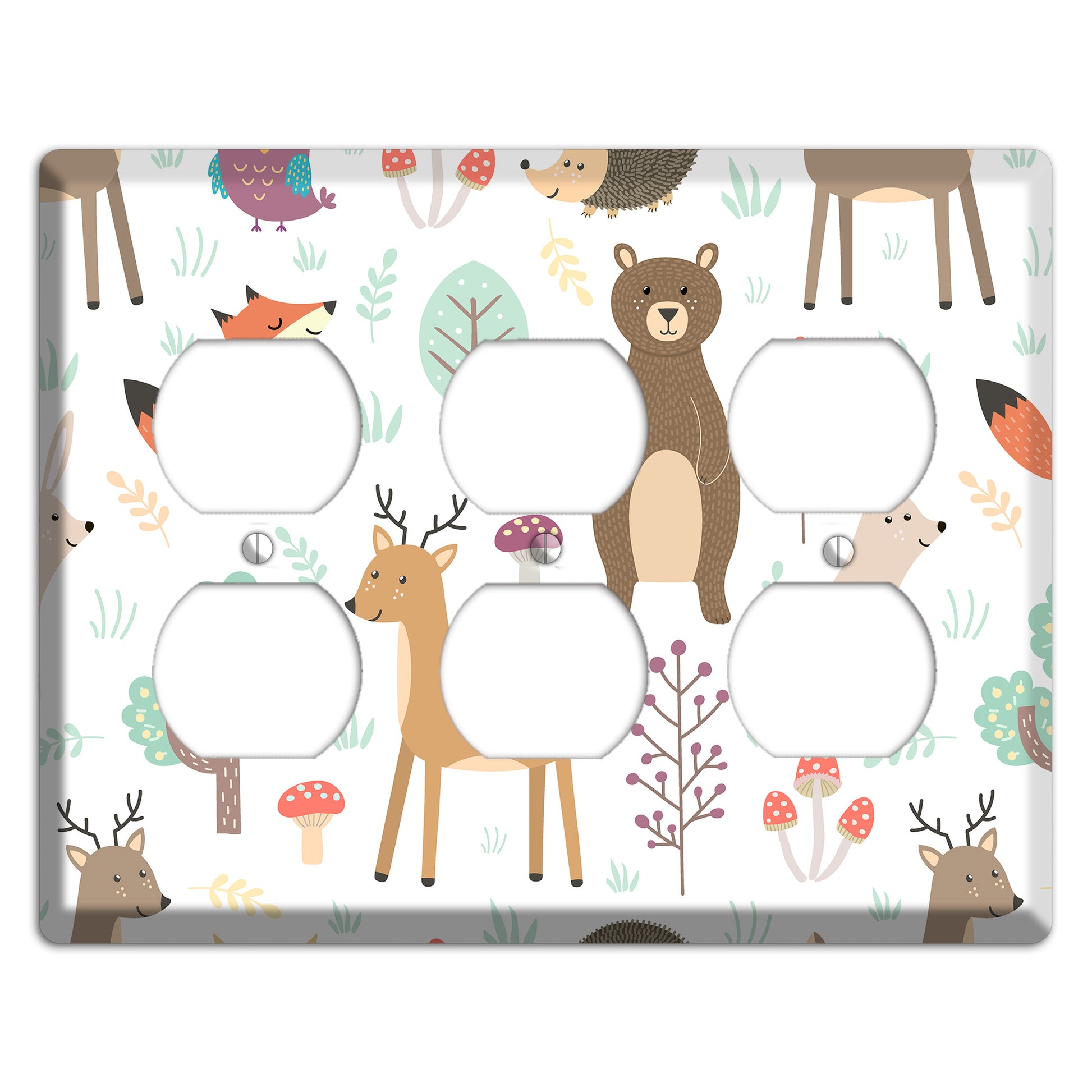 Woodland Friends (White) 3 Duplex Wallplate