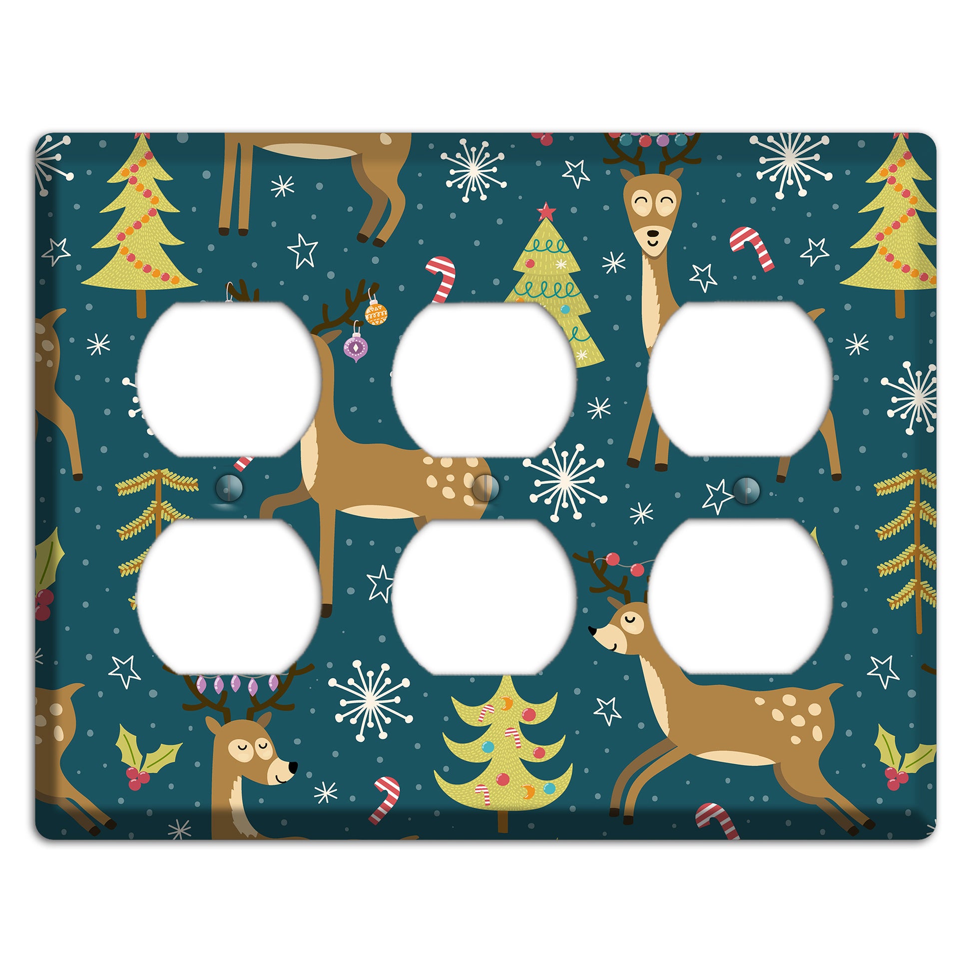Reindeer Parade (Teal) 3 Duplex Wallplate