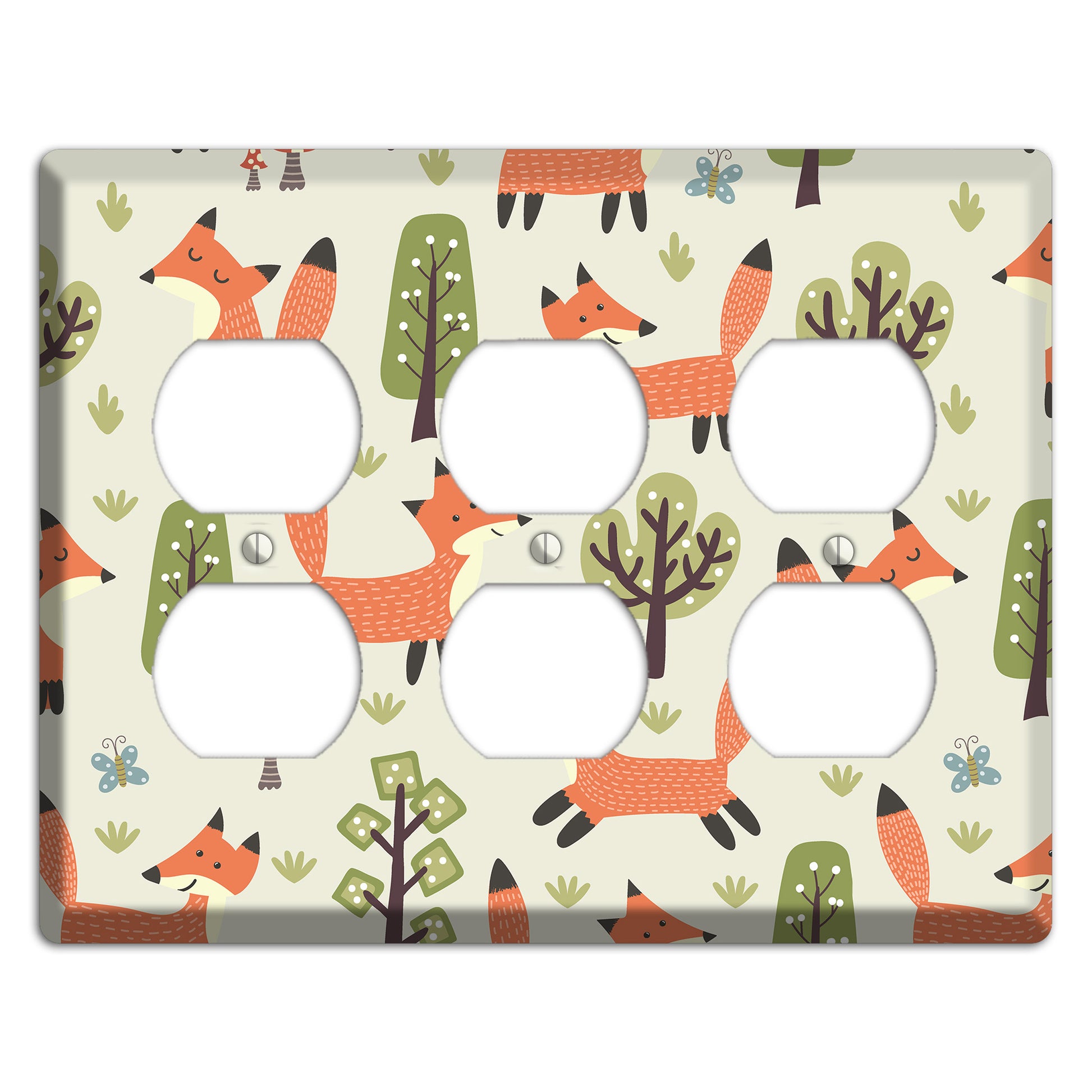 Fox & Forest (Olive) 3 Duplex Wallplate