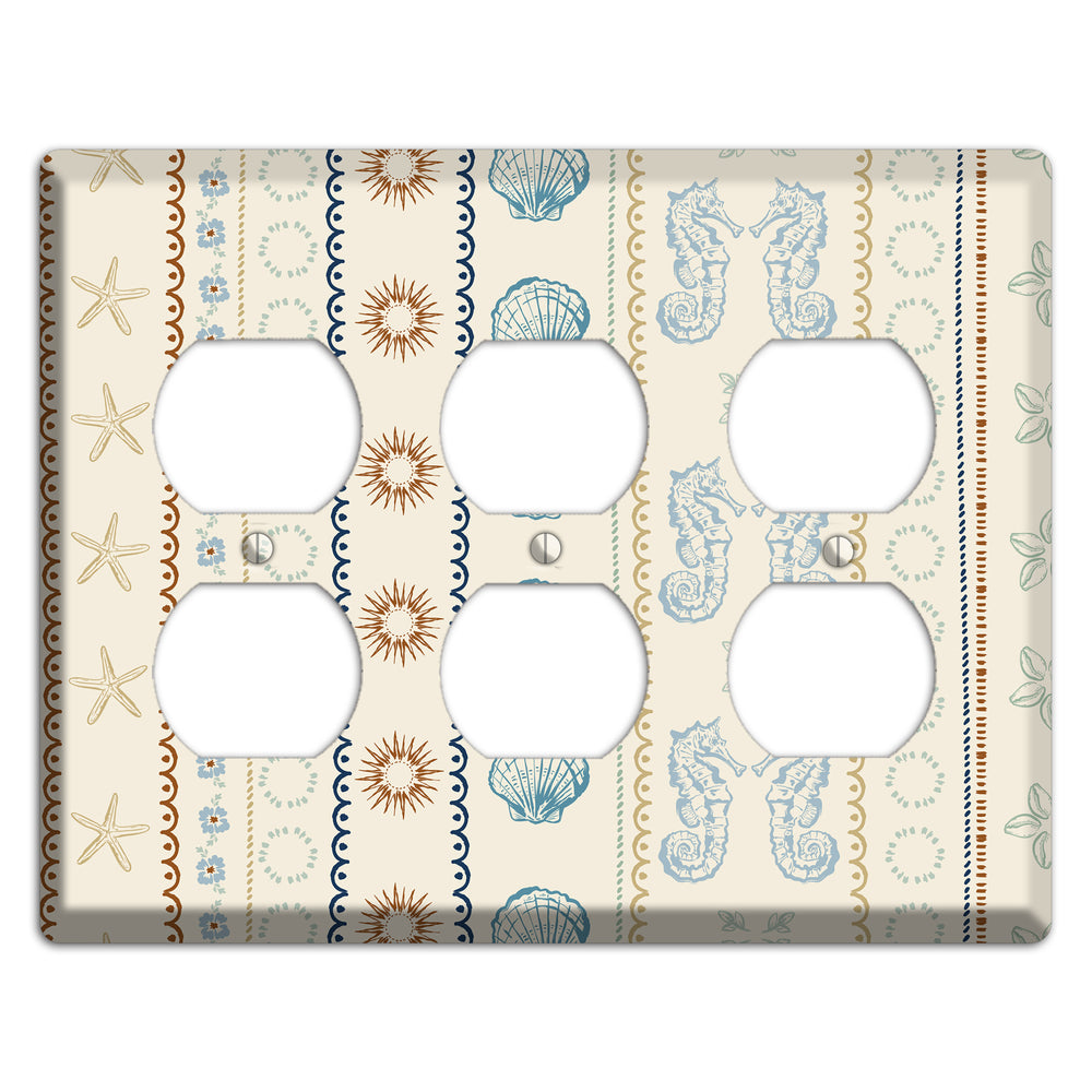 Ivory Seahorse Stripe 3 Duplex Wallplate