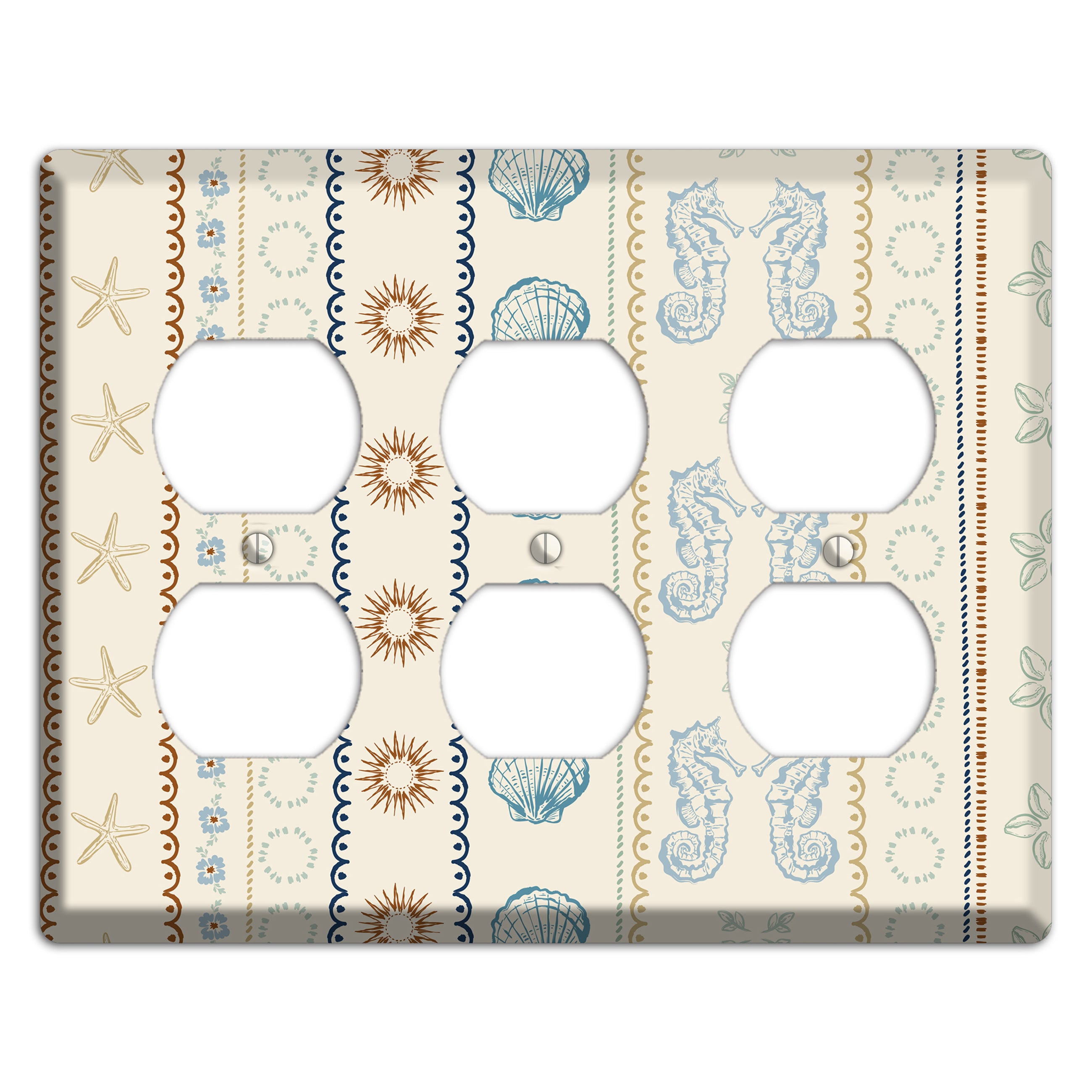 Ivory Seahorse Stripe 3 Duplex Wallplate