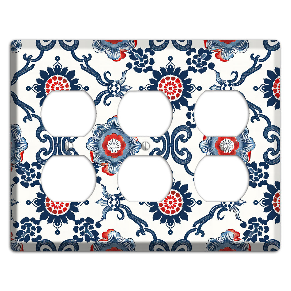 Indigo Court Florals 3 Duplex Wallplate
