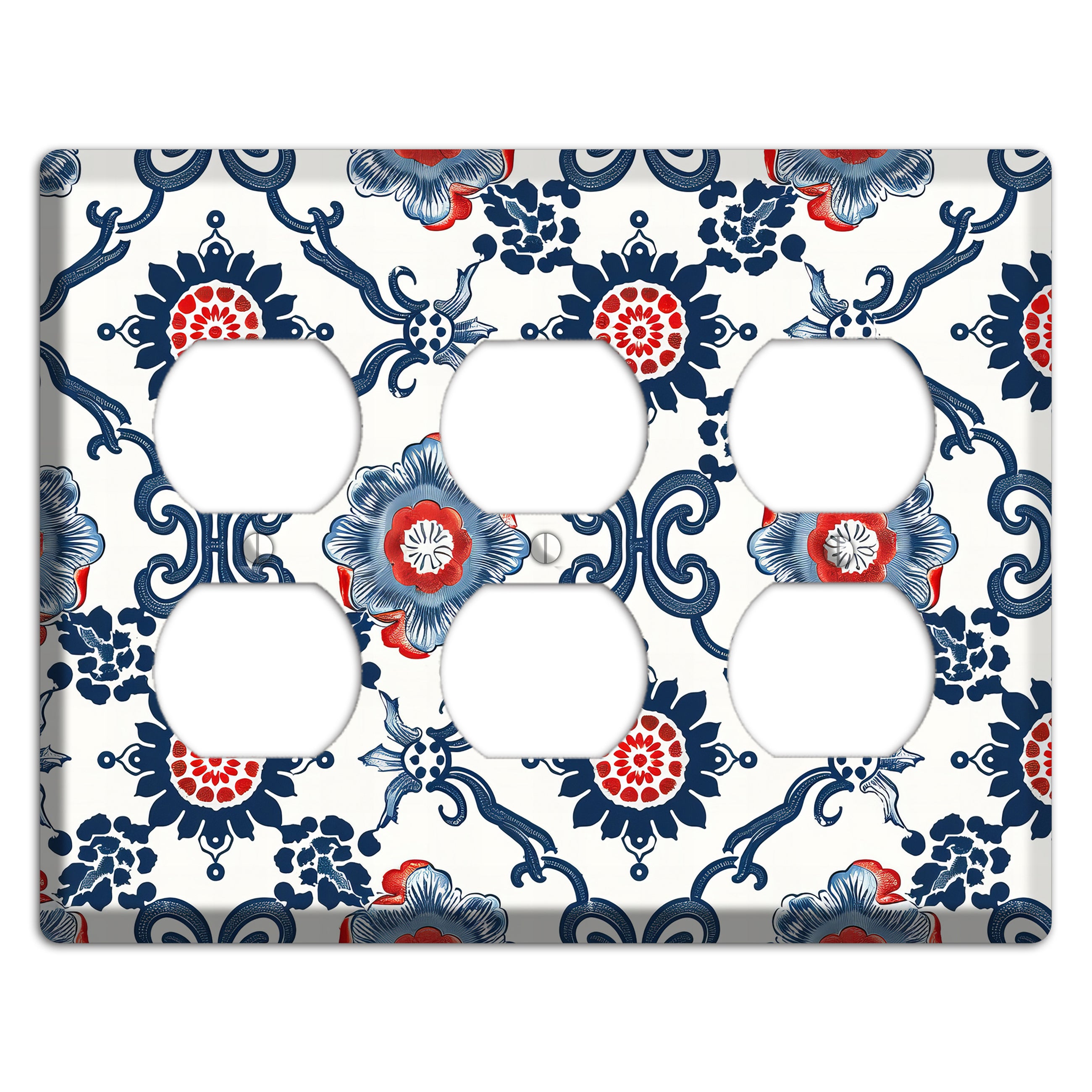 Indigo Court Florals 3 Duplex Wallplate