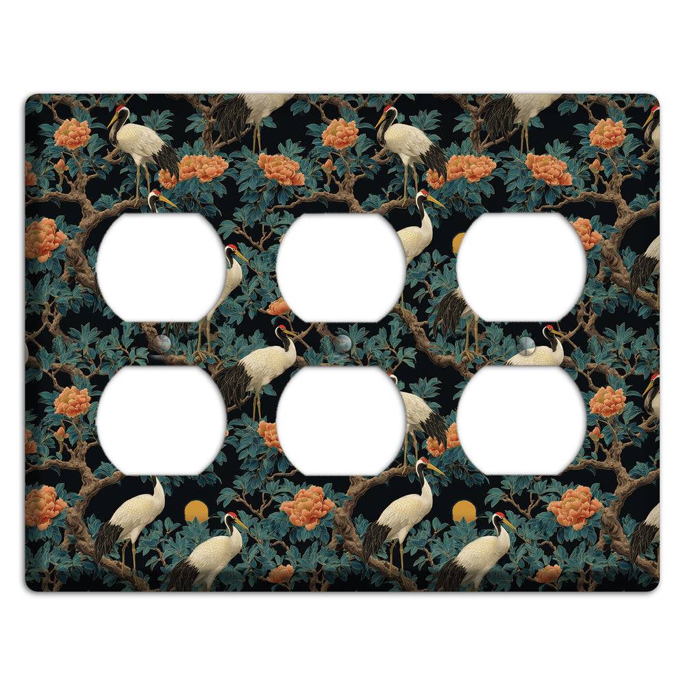 Teal Moonrise Cranes 3 Duplex Wallplate