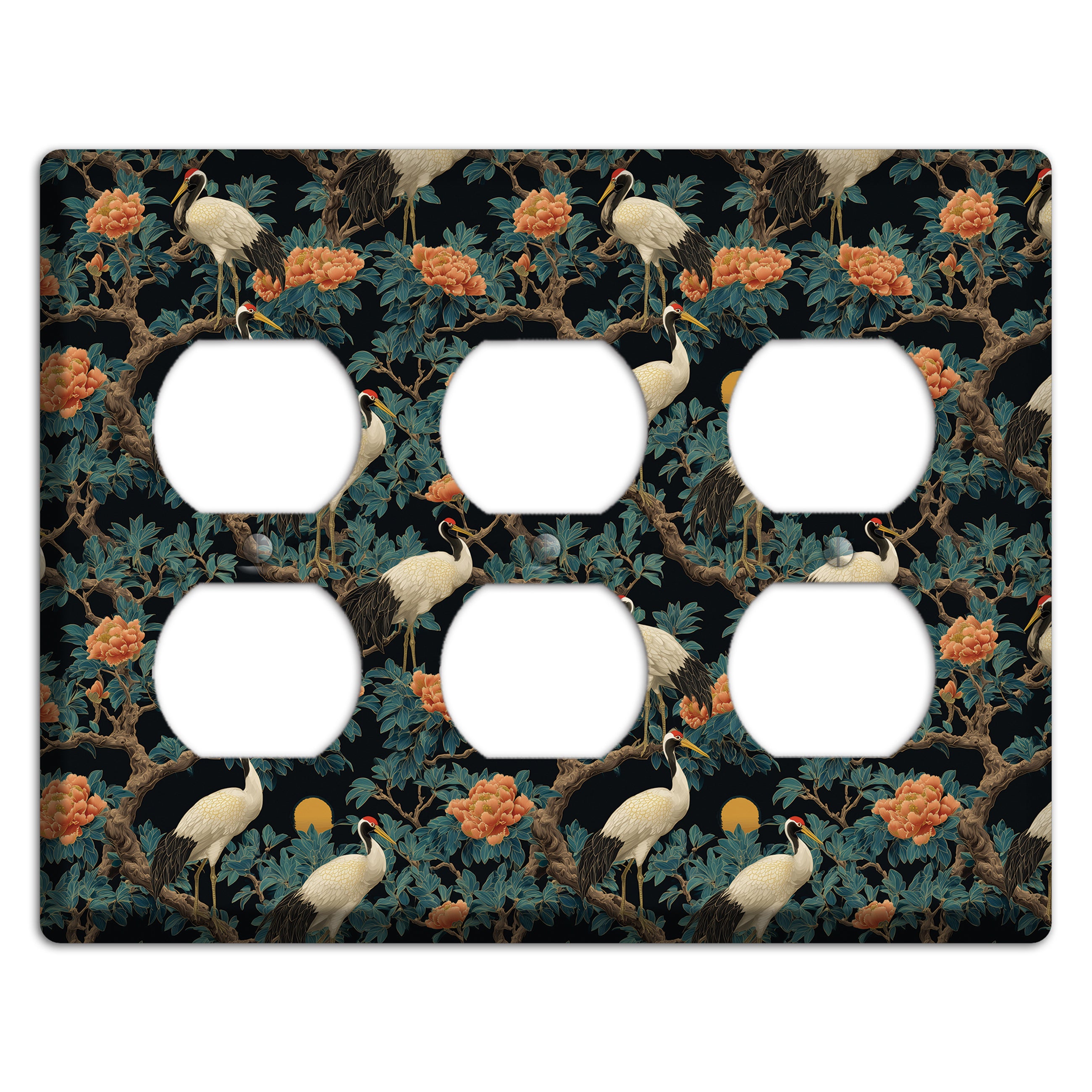 Teal Moonrise Cranes 3 Duplex Wallplate