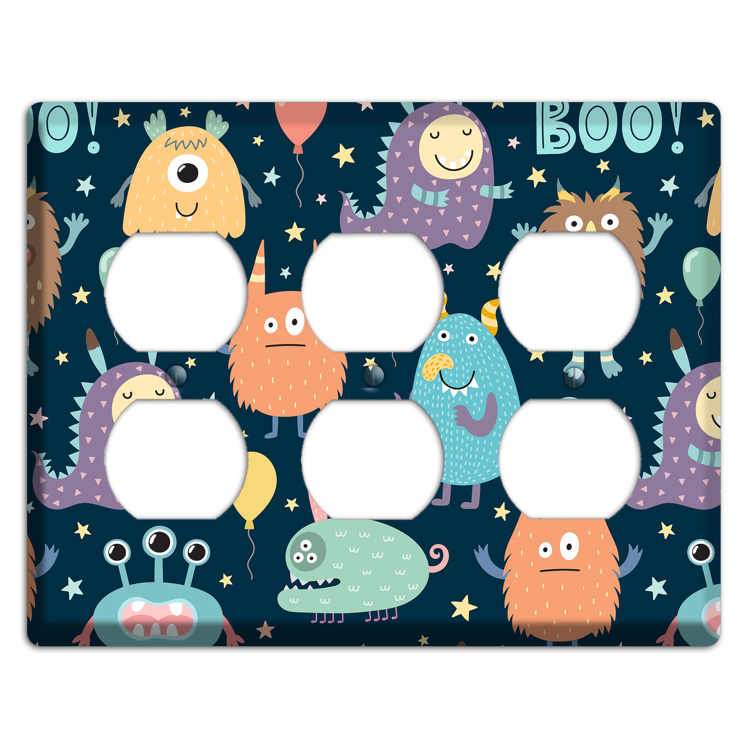 Monster Parade (Navy) 3 Duplex Wallplate