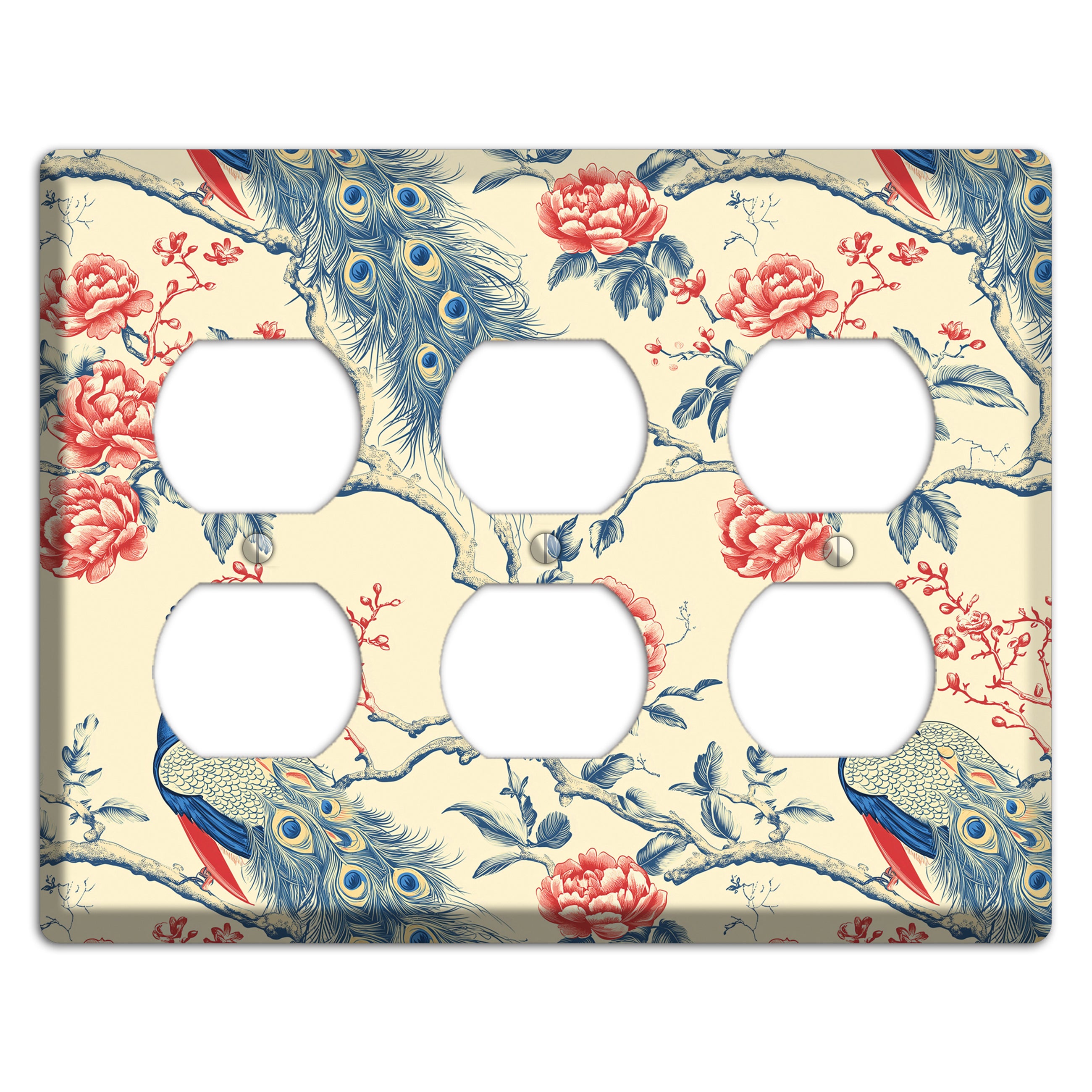 Peacock & Peony 3 Duplex Wallplate