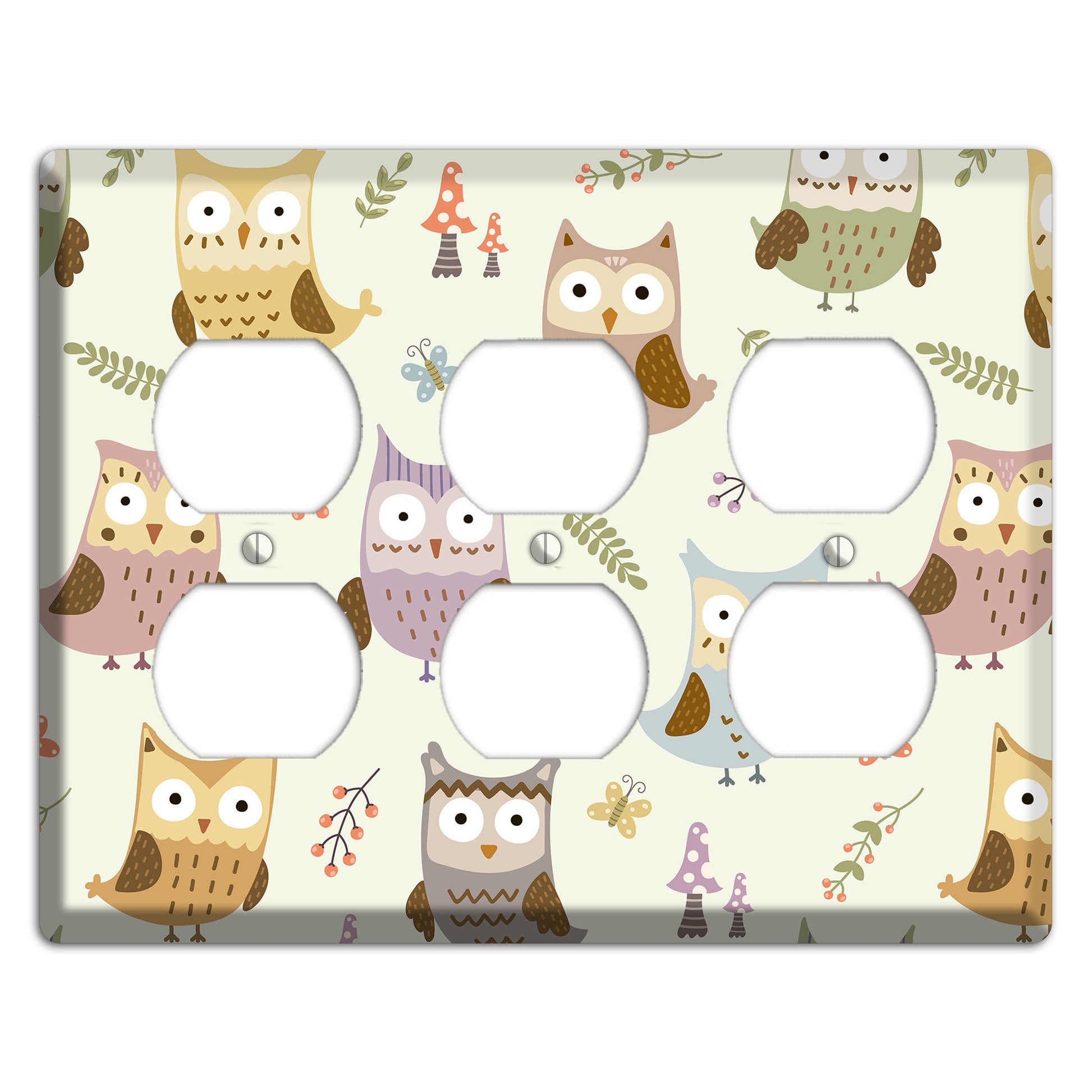 Sleepy Owls (Cream) 3 Duplex Wallplate