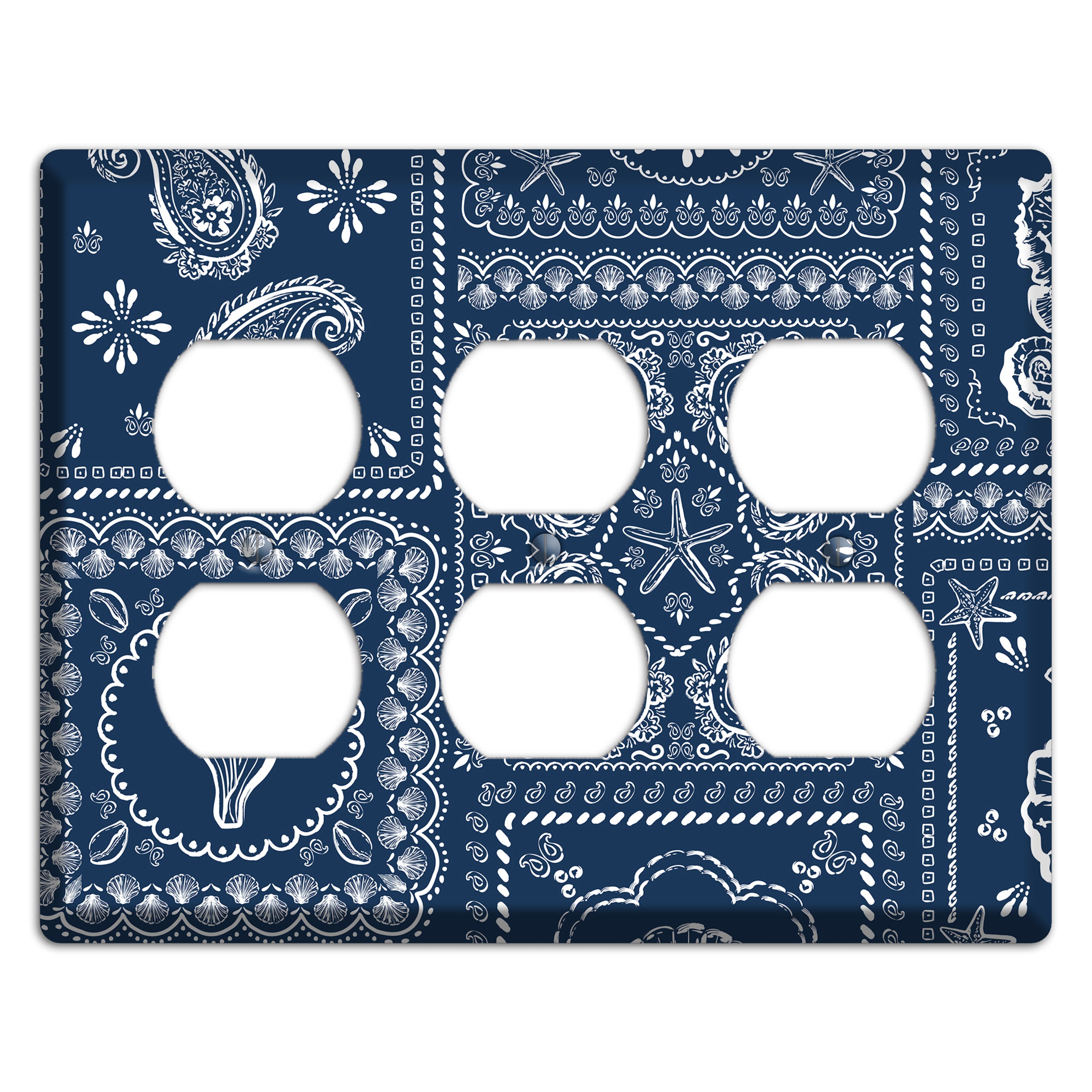 Navy Paisley Patchwork 3 Duplex Wallplate