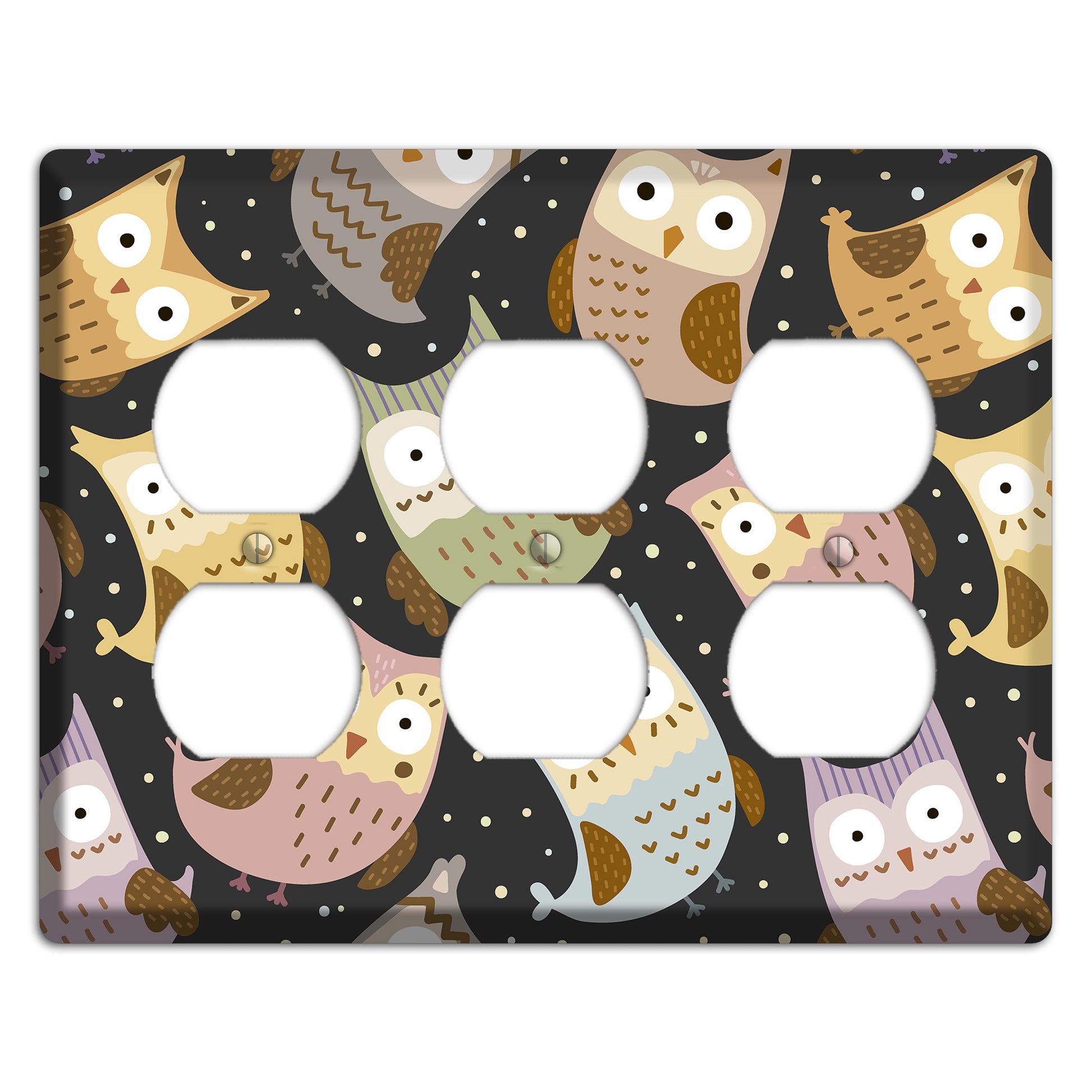 Sleepy Owls (Charcoal) 3 Duplex Wallplate