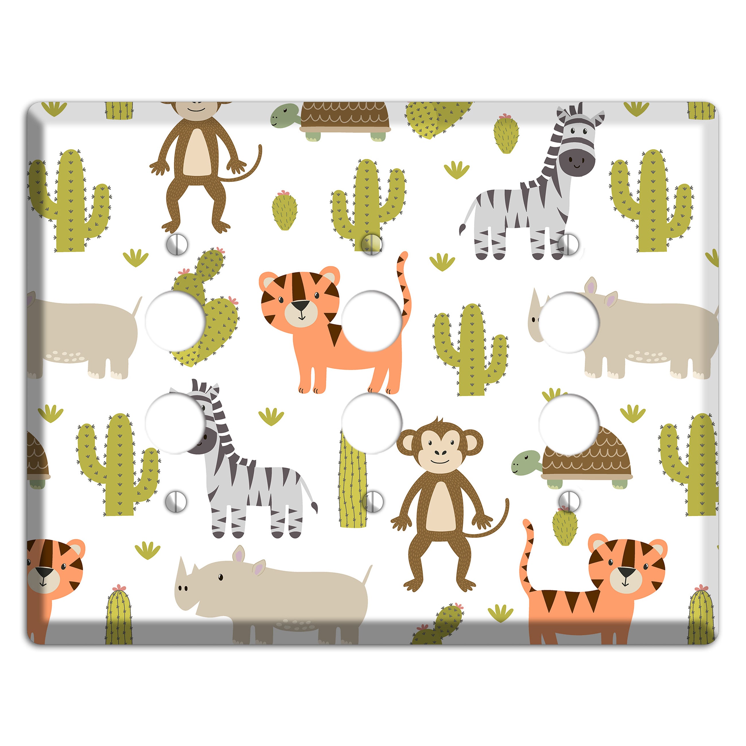 Safari Critters (White) 3 Pushbutton Wallplate