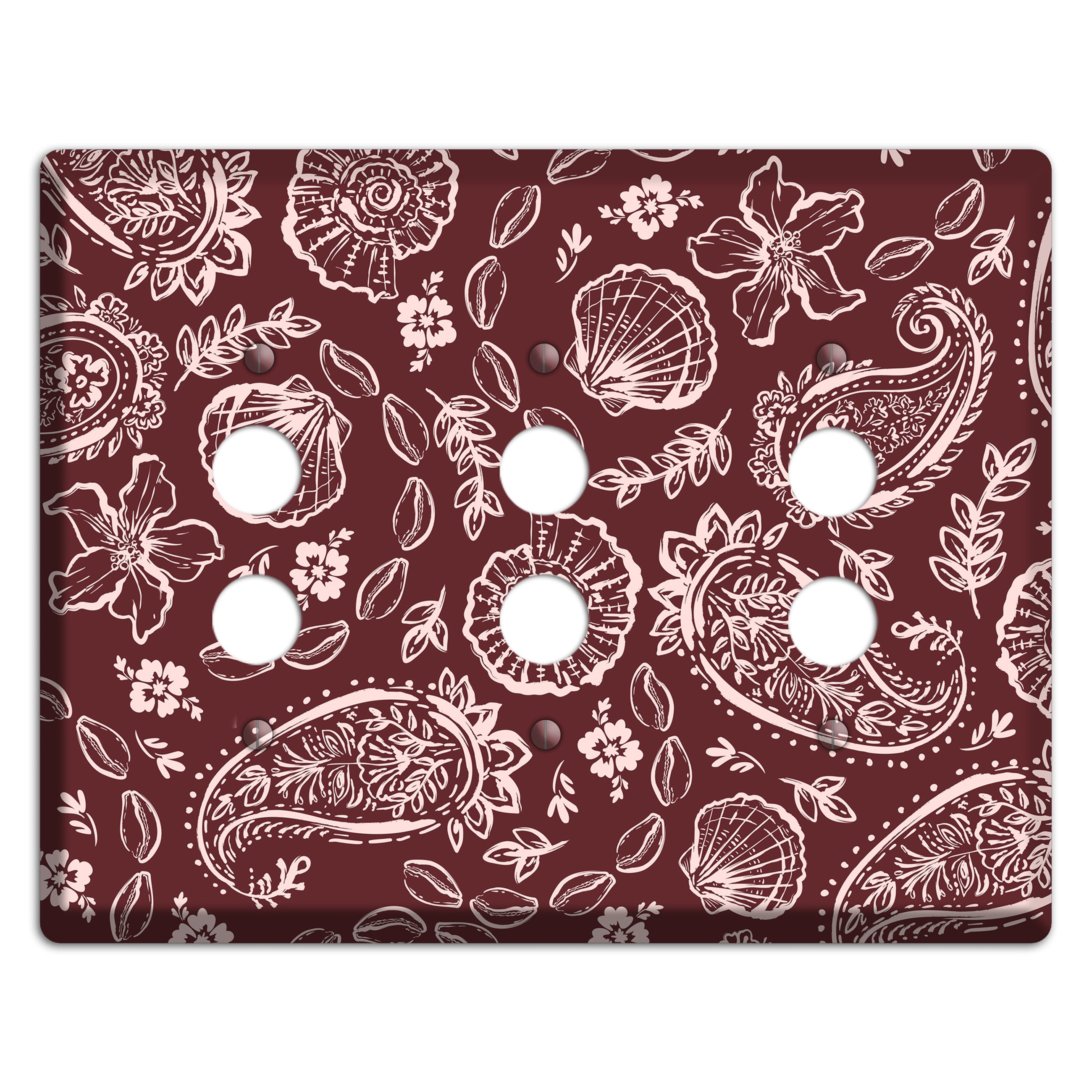 Crimson Shell Paisley 3 Pushbutton Wallplate