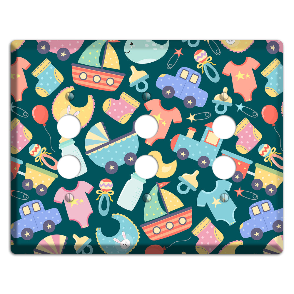 Baby Parade (Teal) 3 Pushbutton Wallplate