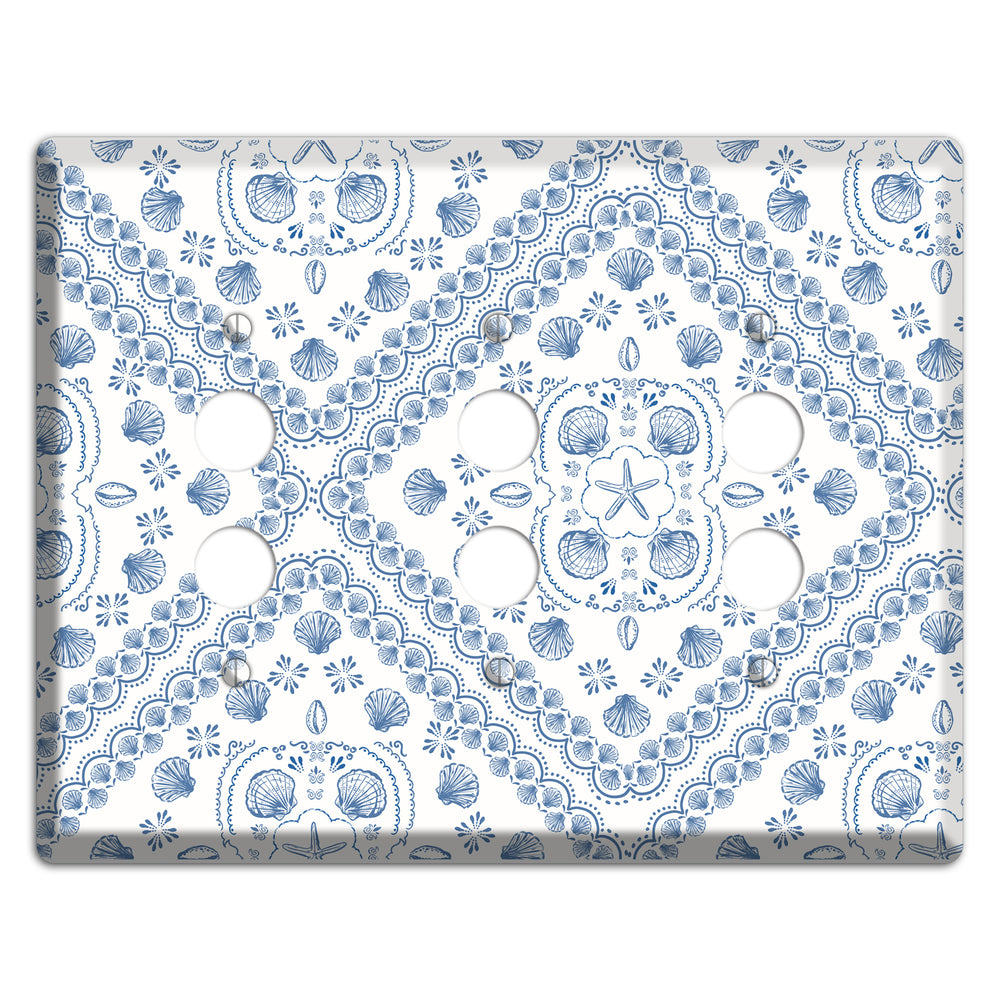 Azure Shell Damask 3 Pushbutton Wallplate