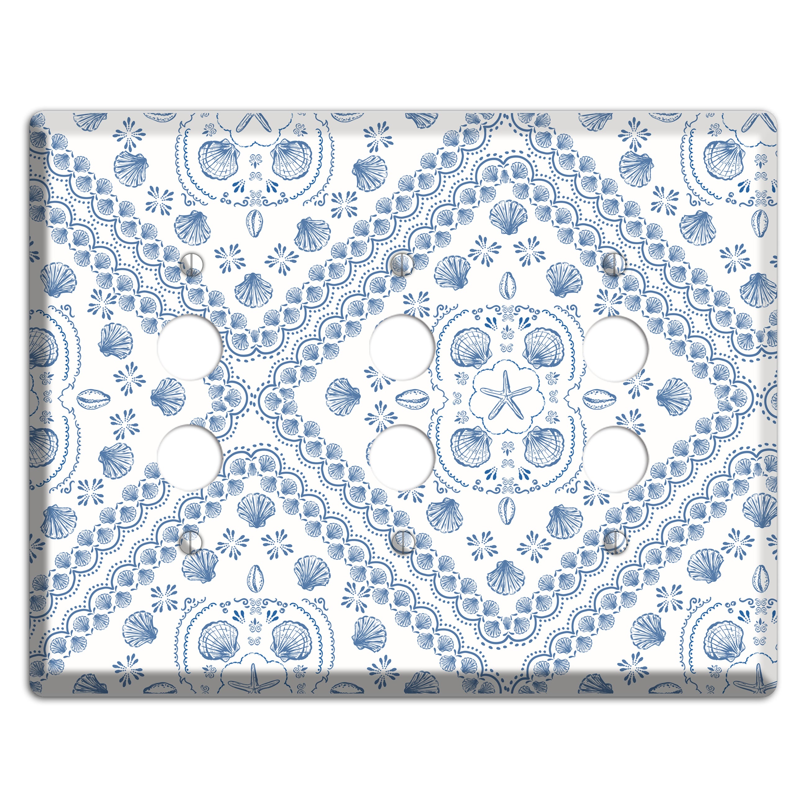 Azure Shell Damask 3 Pushbutton Wallplate