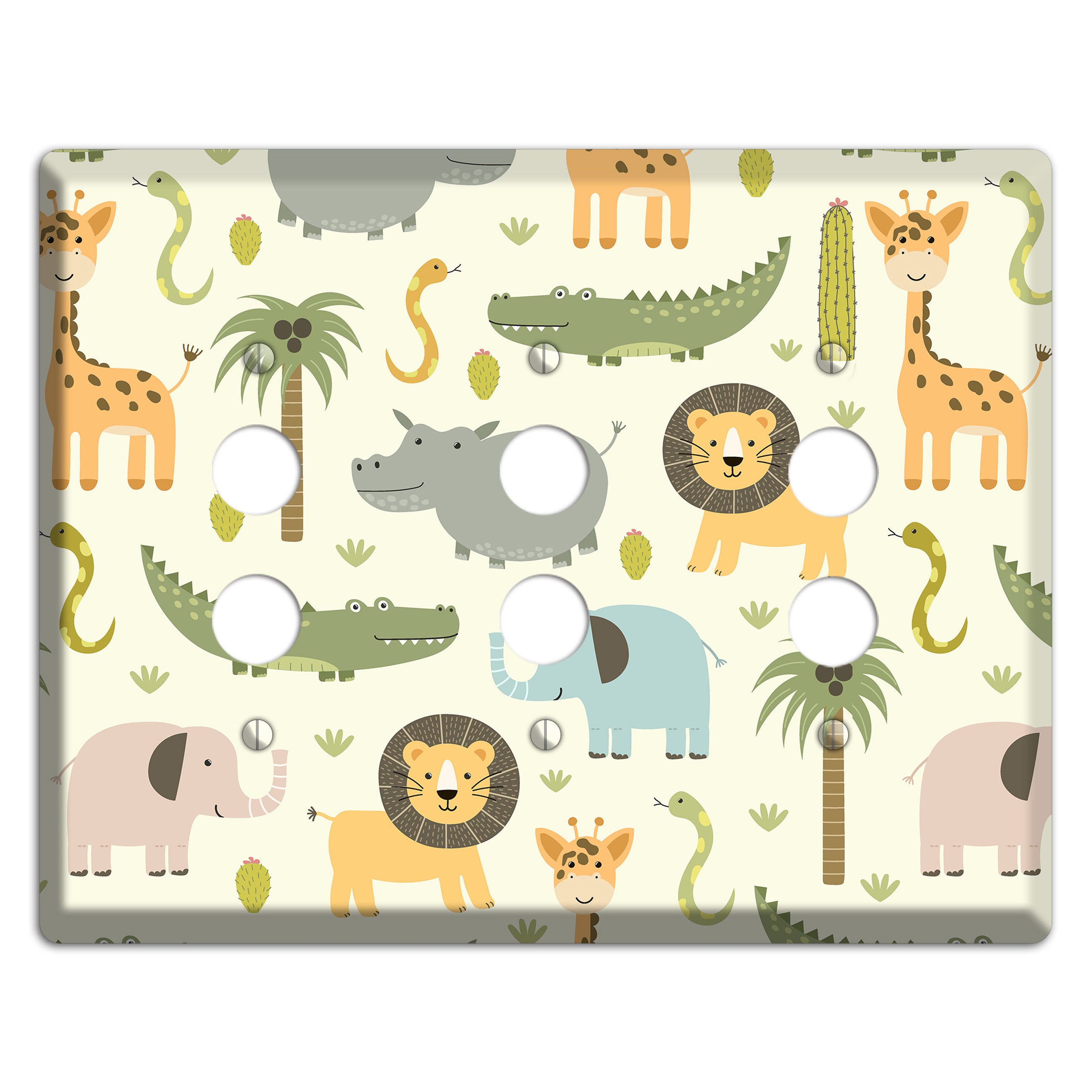 Jungle Friends (Cream) 3 Pushbutton Wallplate
